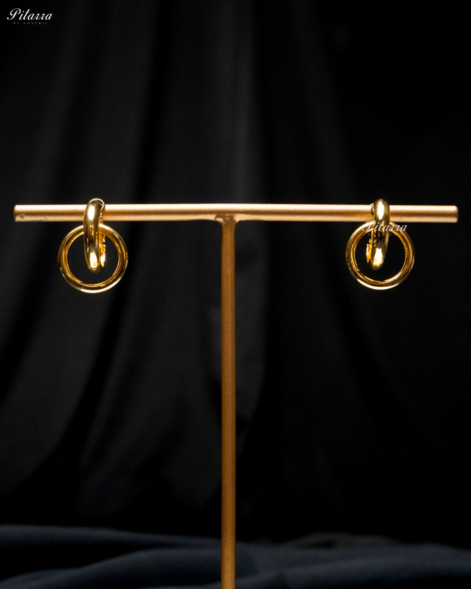 Gold Tone Interlocking Crystal Hoops Earrings
