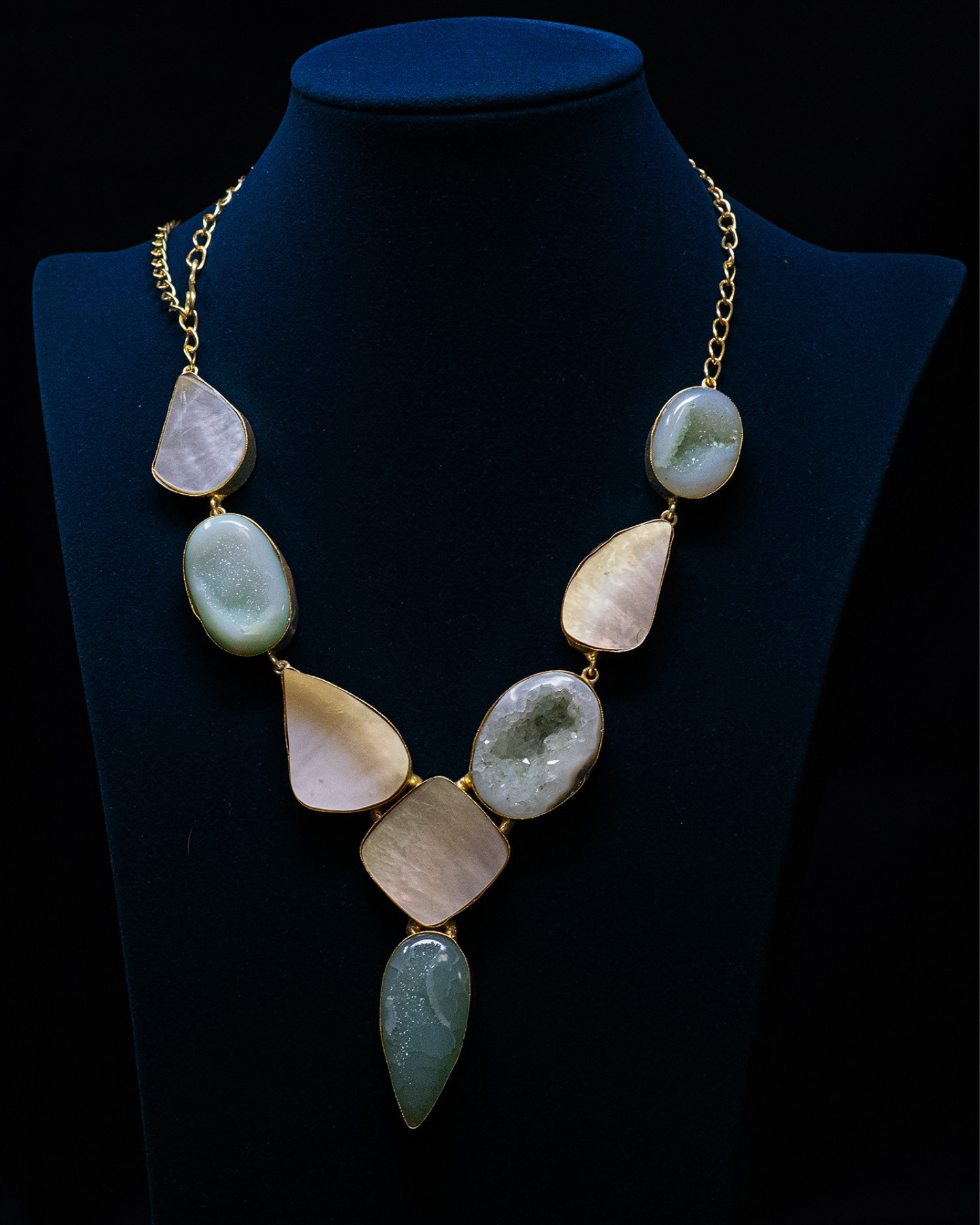 Green Drop Sculptural Stone Long Statement Necklace Set
