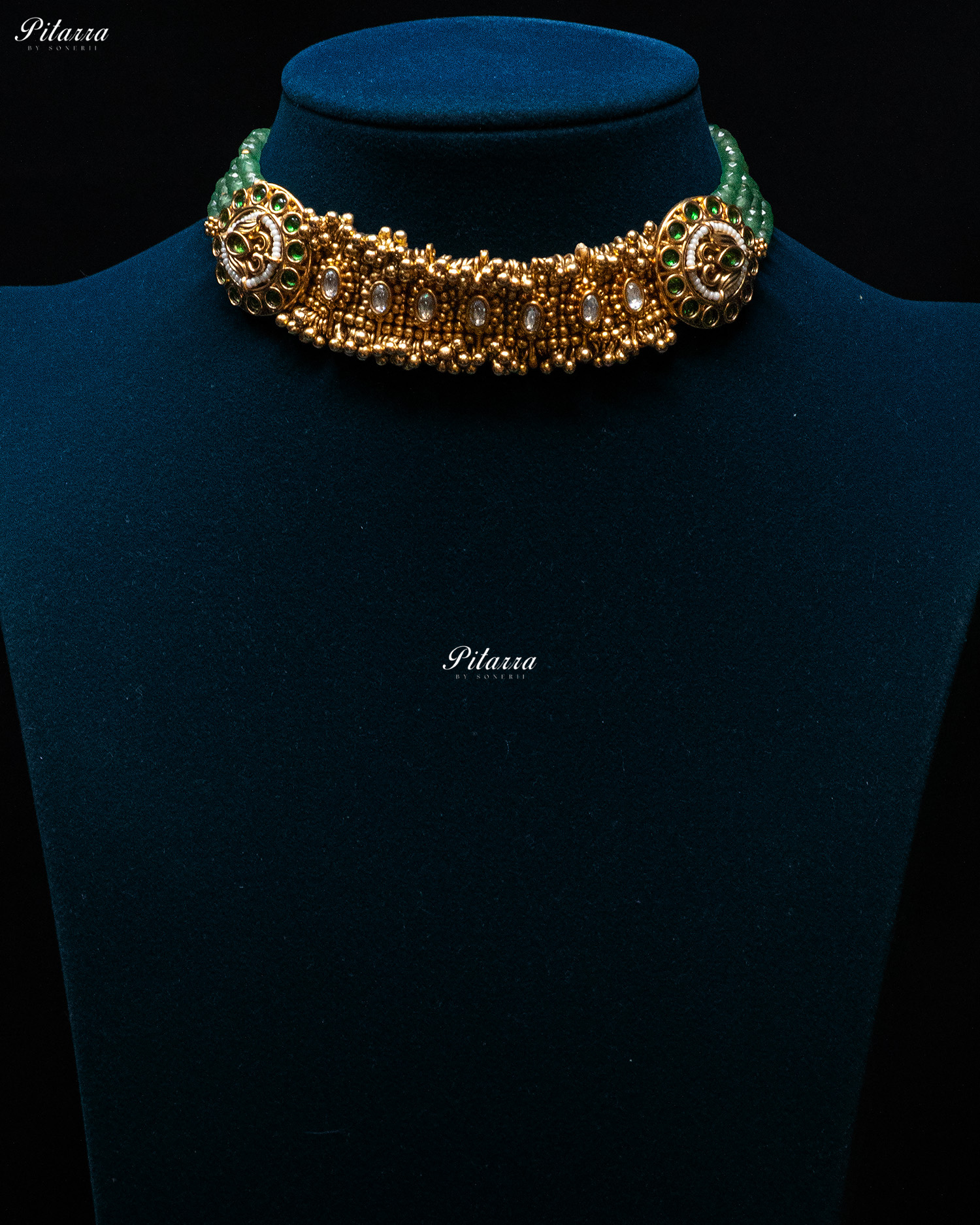 Green Stone Green Beads Rajwadi Choker Set