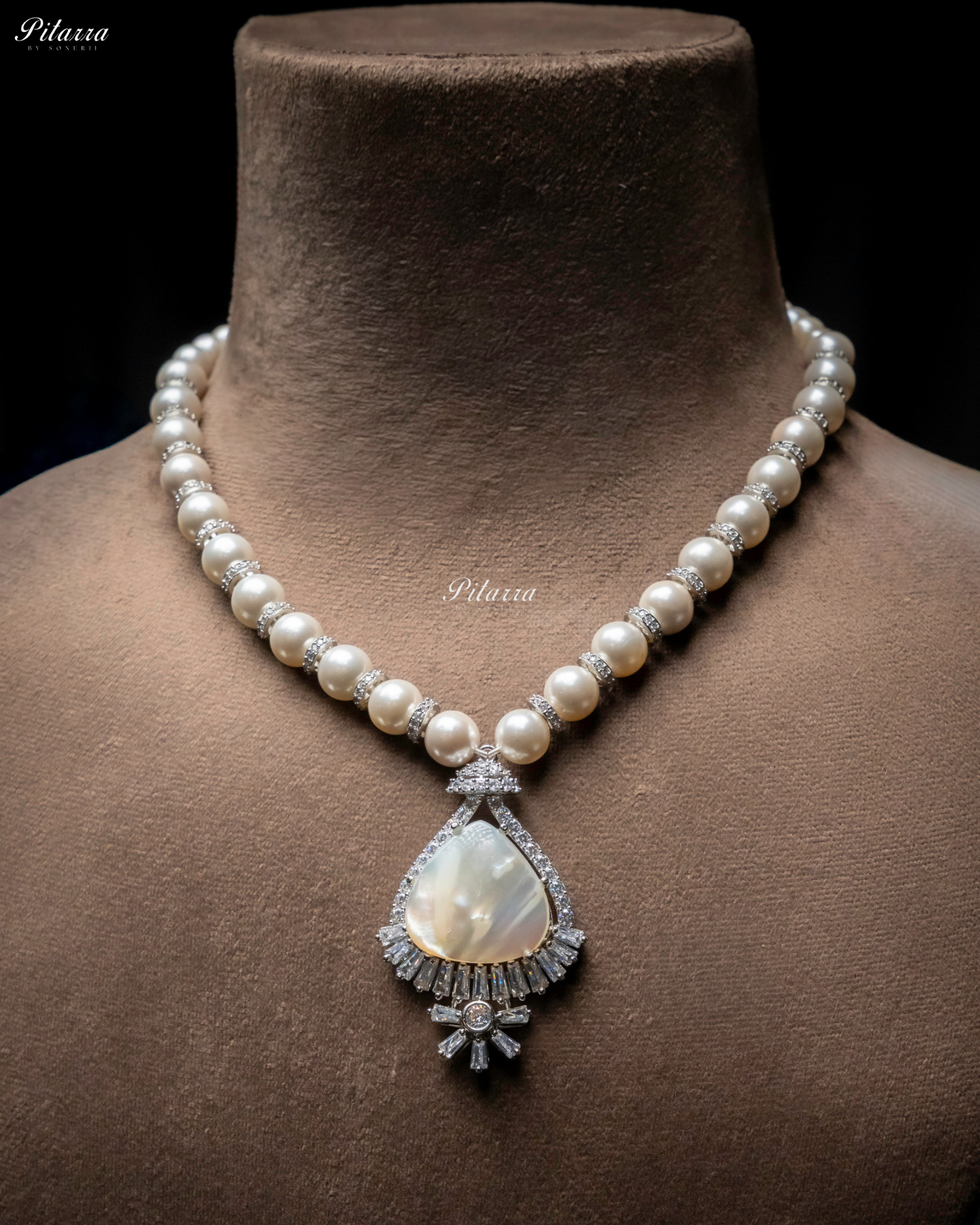 White Stone White Cultured Pearl Pendent Necklace Set