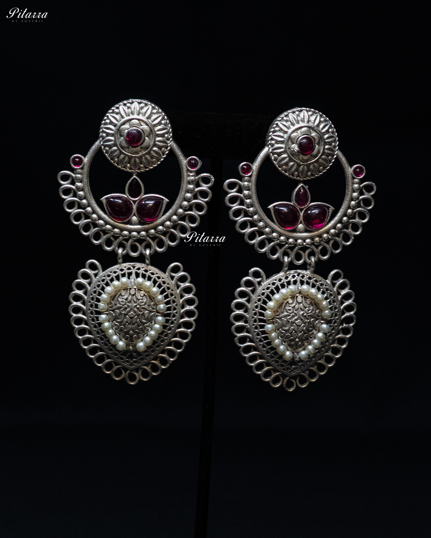 Amethyst Stone White Pearl Silver Look Alike Dangler Earrings