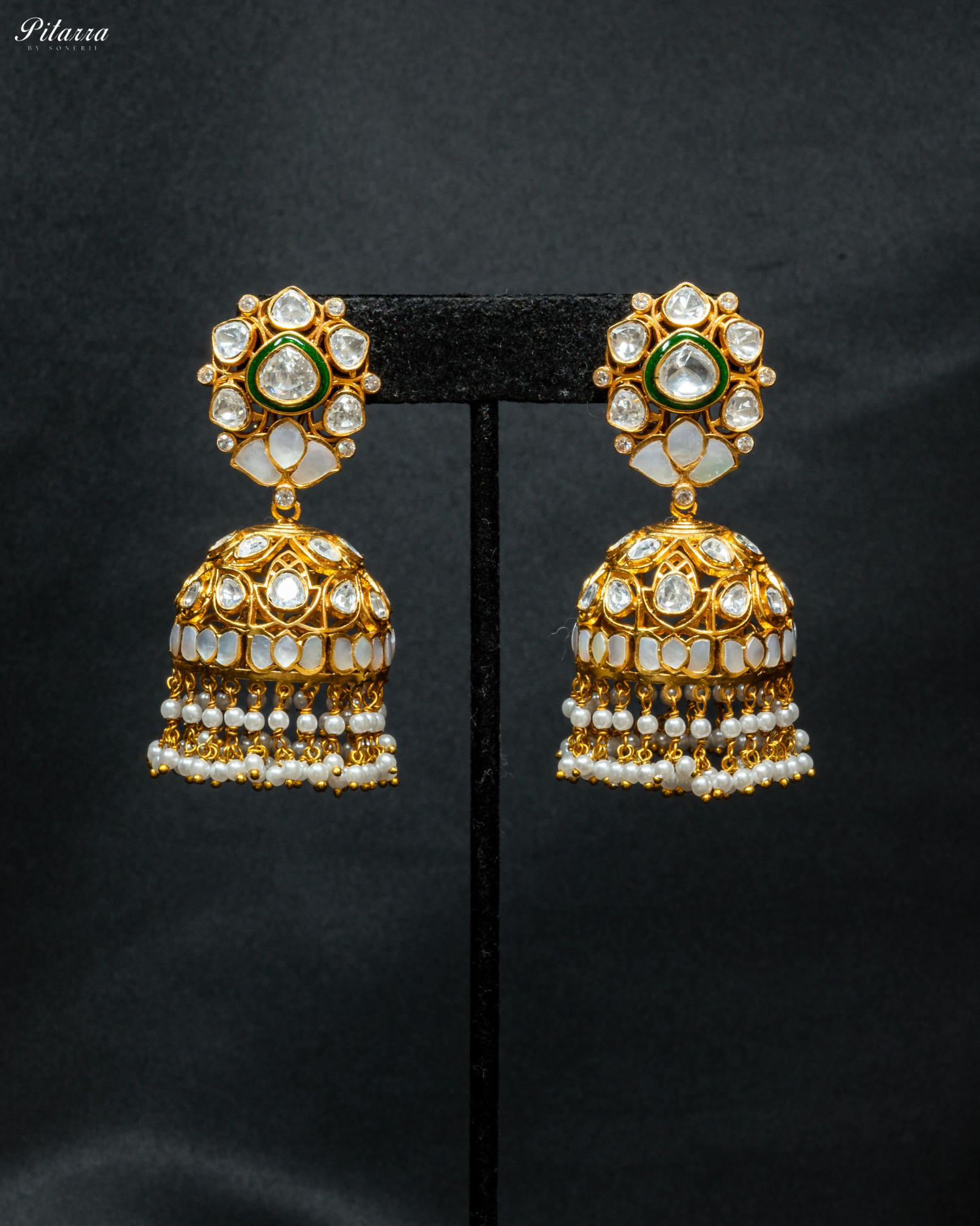 Golden Arts Green Meenakari Kundan Jhumka Earrings
