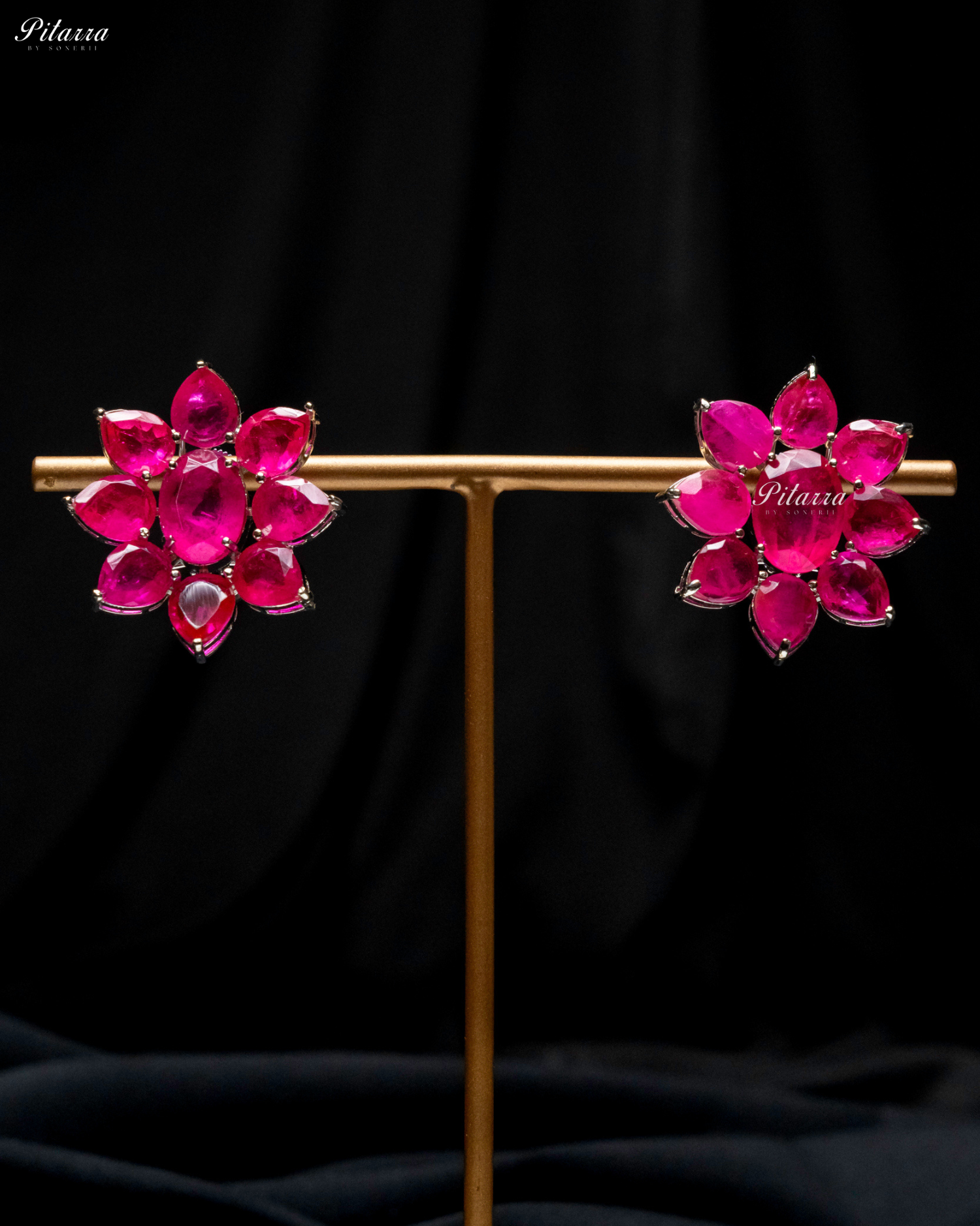 Pink Floral Pink Petals CZ Crystal Stud Earrings