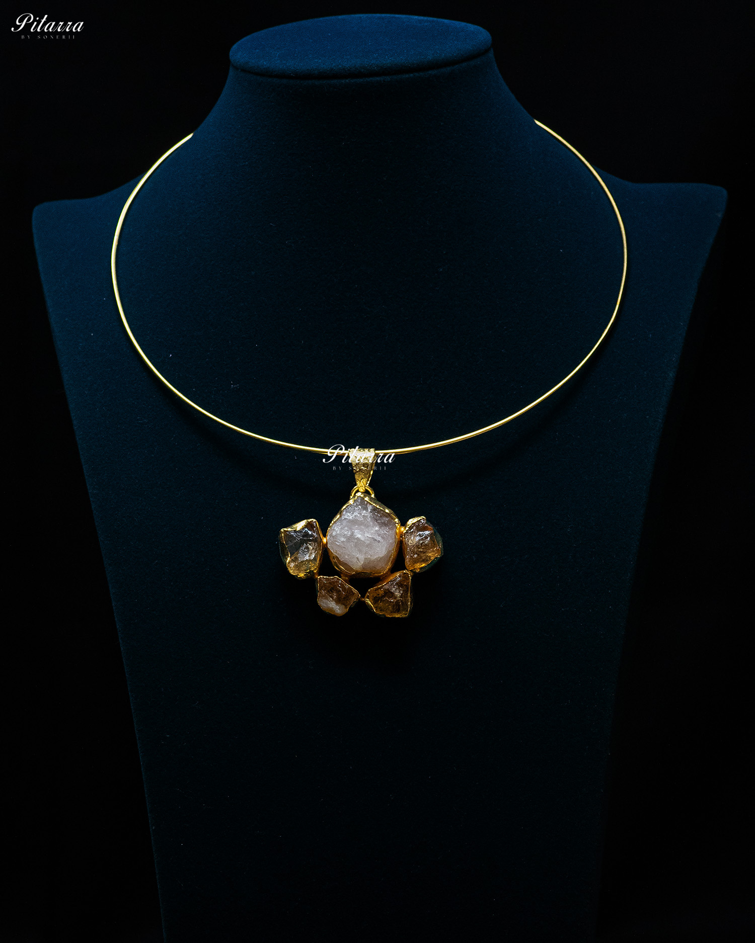 Gold Plated Milky Raw Stone Collar Pendant