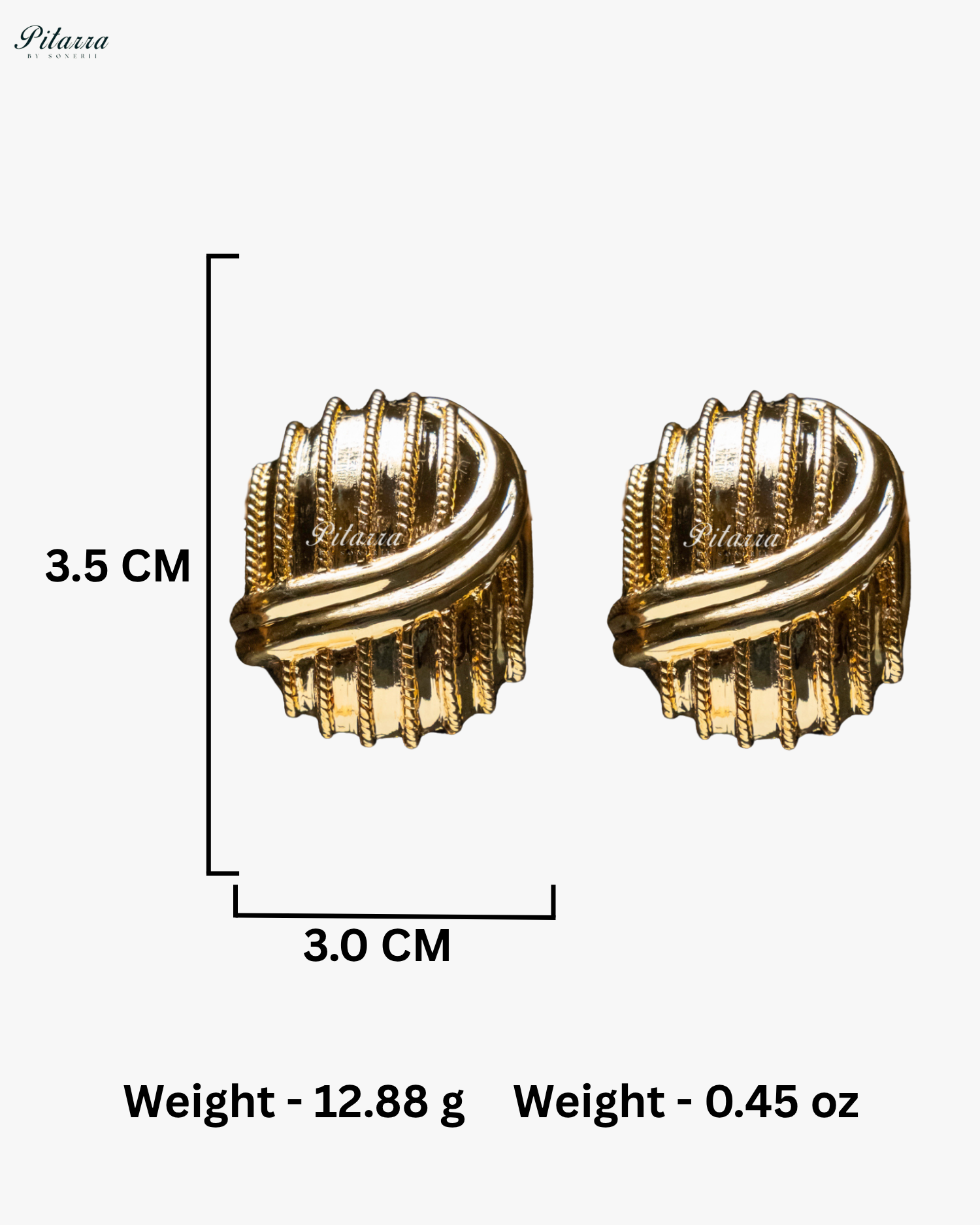 Gold Plated Ribbed Round Crystal Stud Earrings