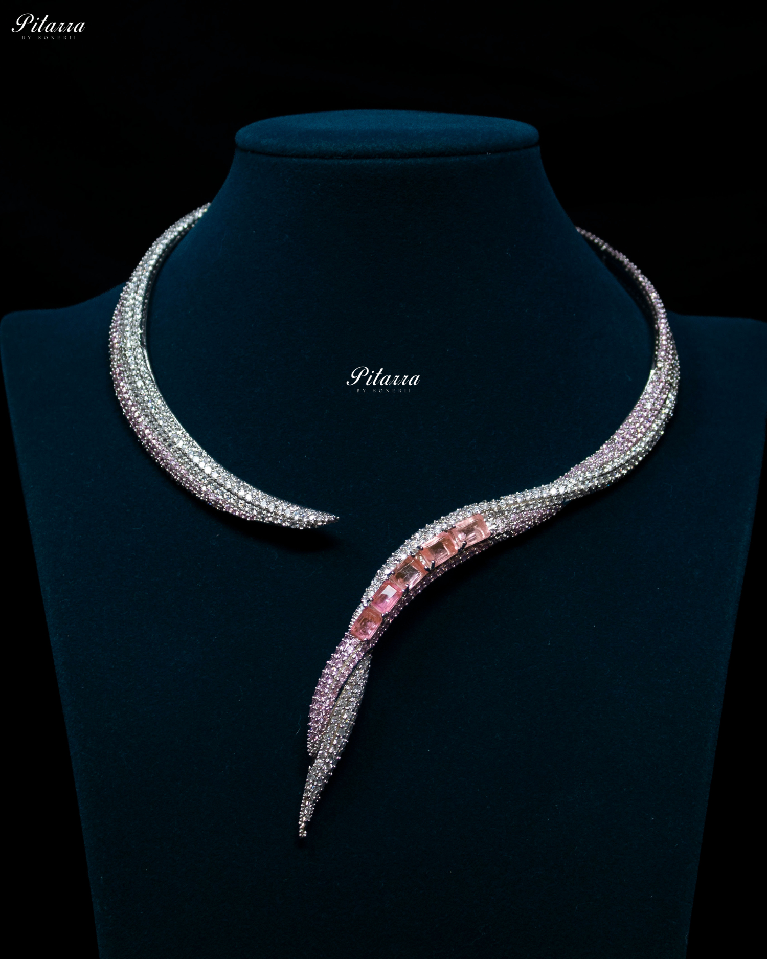 Pink Stone Sleek CZ Choker Statement Necklace Set