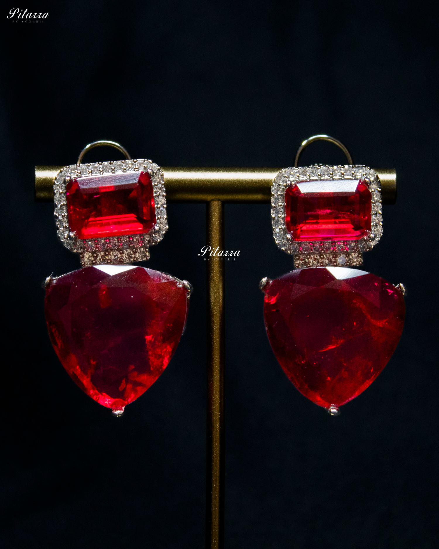 Red Stones Crystal Studded Dangler Earrings
