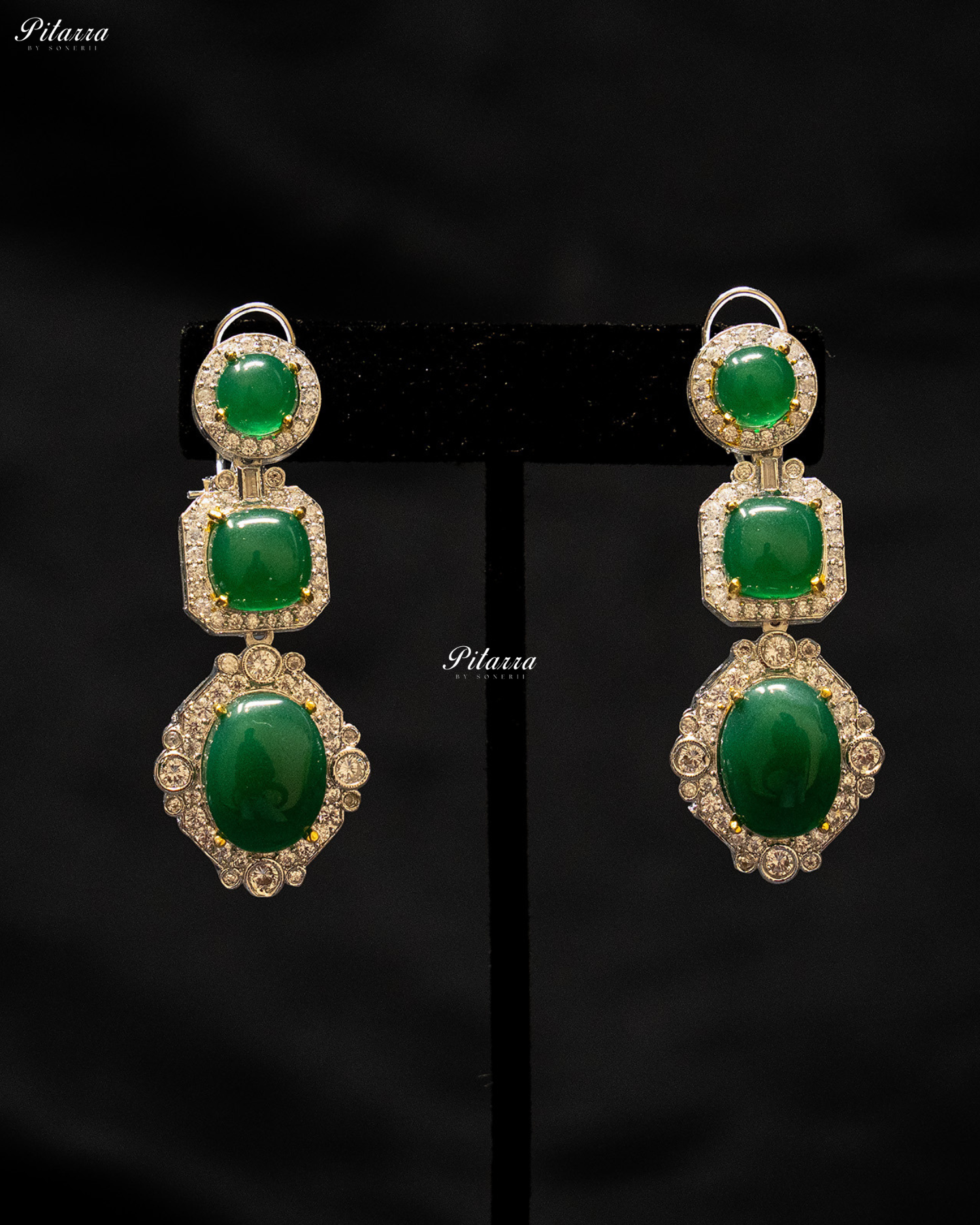 Emerald Stone Golden Cubic Zirconia Drop Earrings