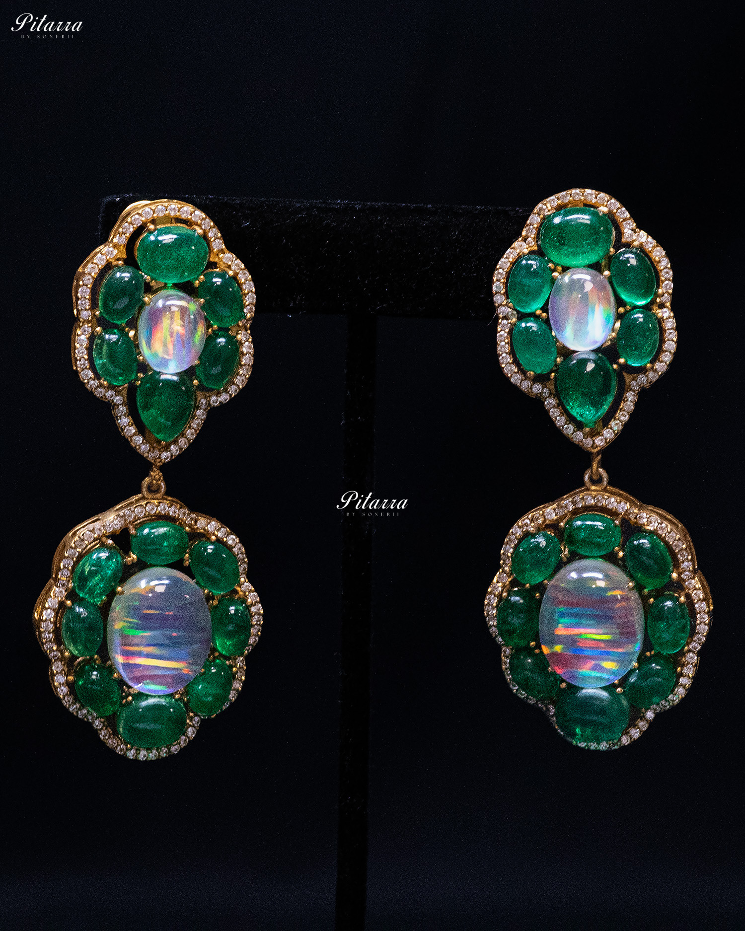 Emerald Opal Gold Finish Crystal Drop Earrings