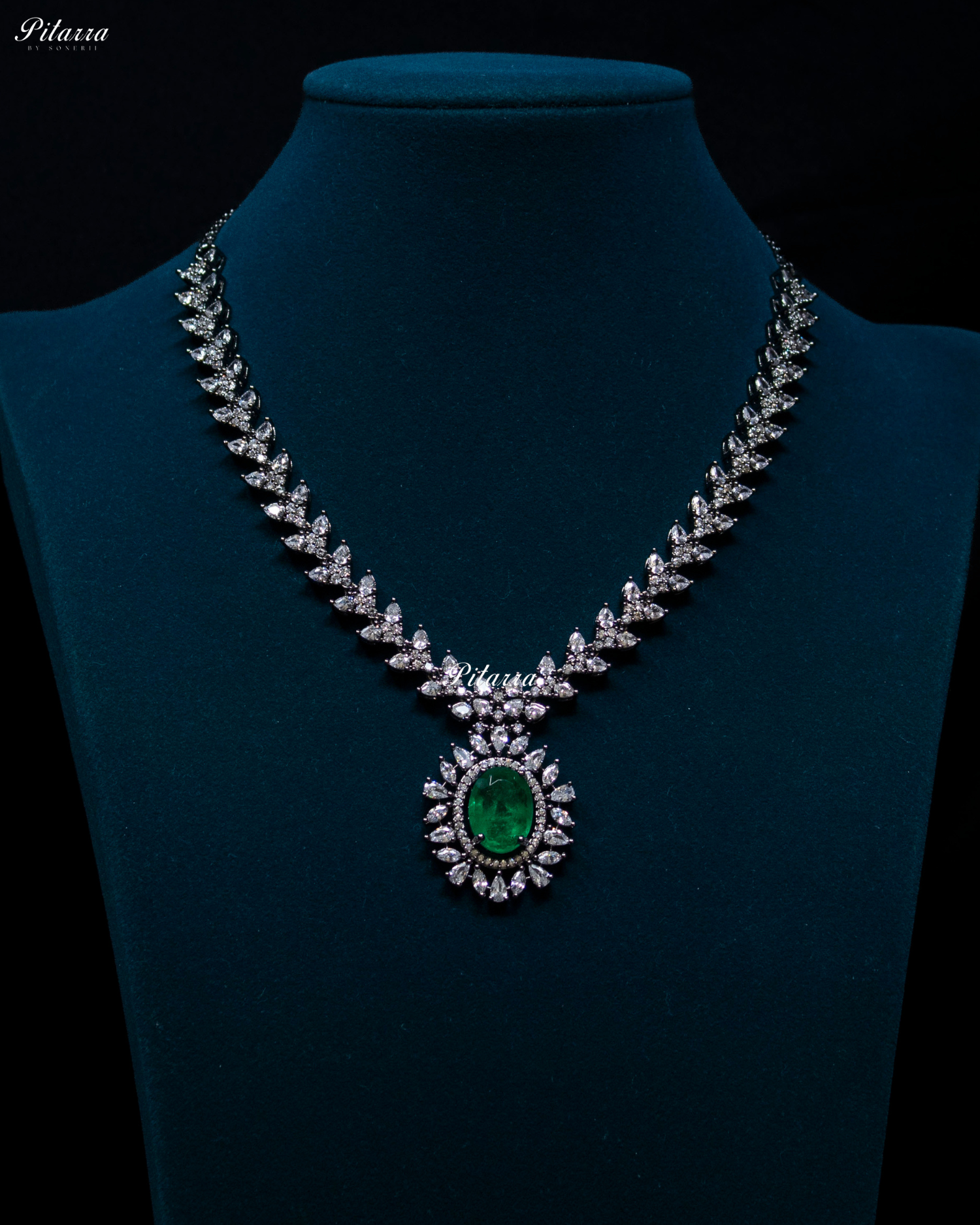 Emerald Color Stones Dazzling Cubic Zirconia Necklace Set