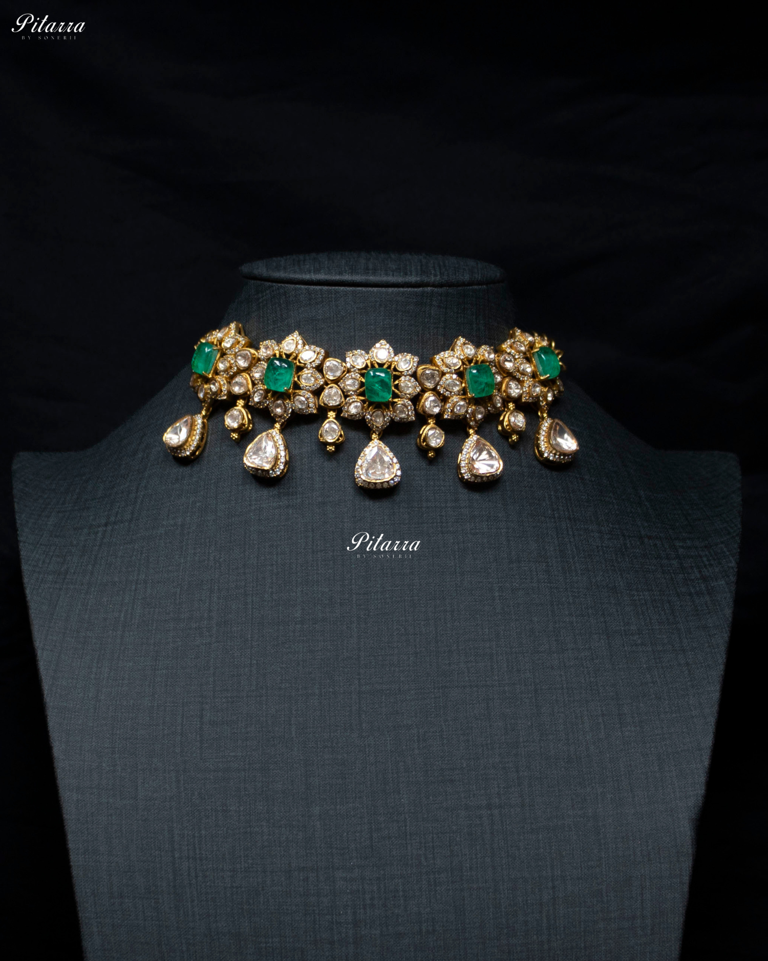 Green Square Stone Victorian Polki Kundan Necklace Set