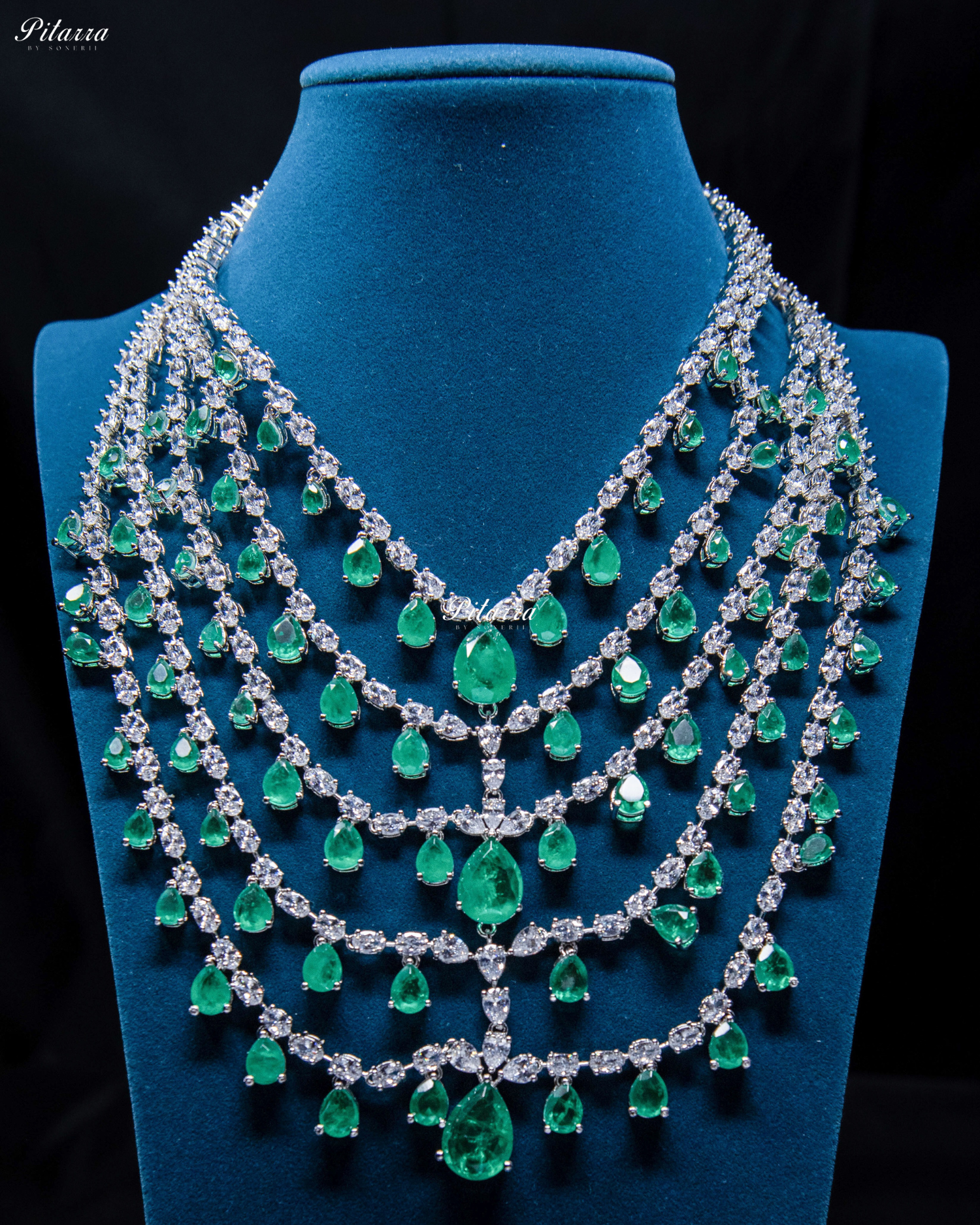 Five Layer Green CZ Stone Studded Crystal Necklace Set