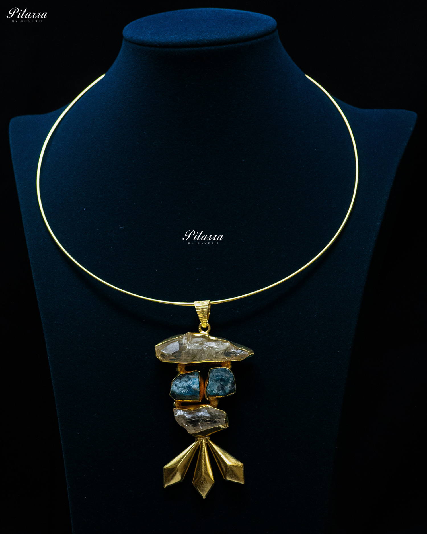 Layrerd Striking Blue Rough Stone Gold Finish Pendant