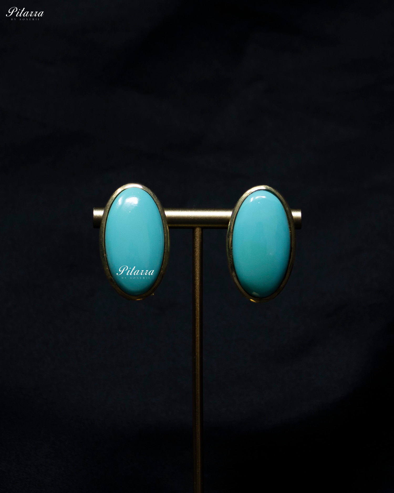 Turquoise Oval Shape Gold Tone Stud Earrings