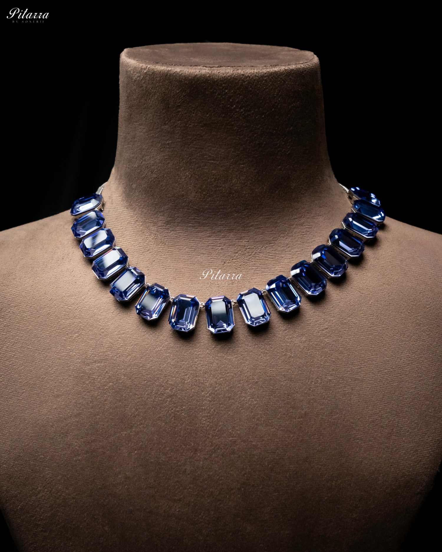 Octagon Cut Navy Blue Oversized Crystal Statement Necklace Set
