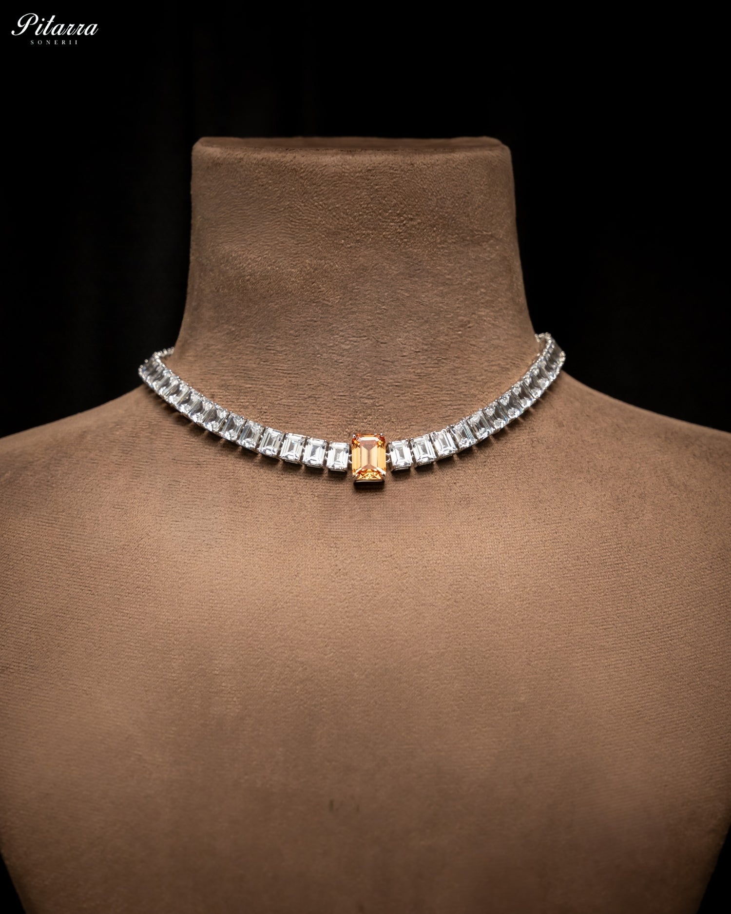 Champagne Baguette Diamond Tennis Choker Set