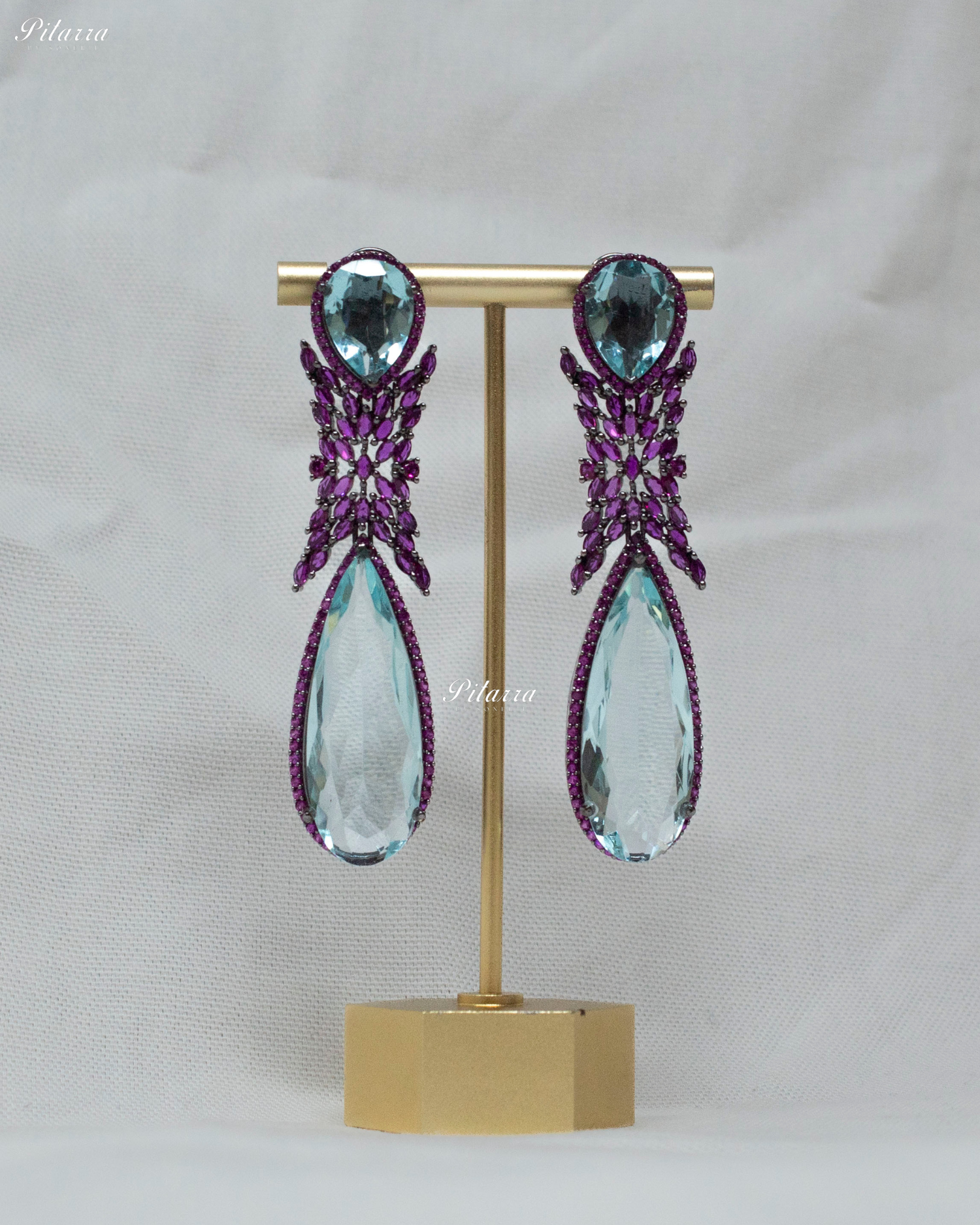 Turquoise Stone Purple Finish Contemporary Drop Earrings