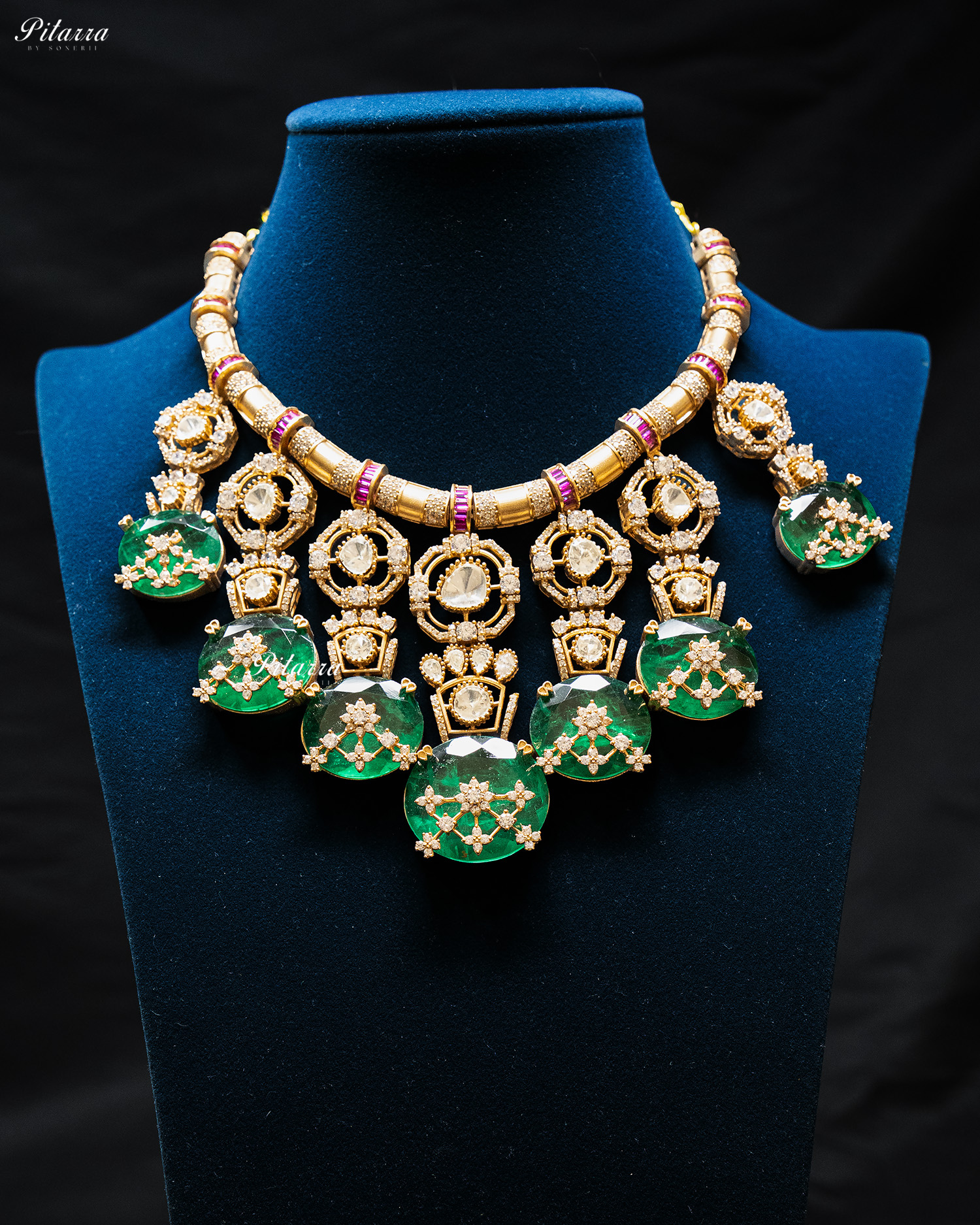 Emerald Big Stone Victorian Polki Kundan Necklace Set