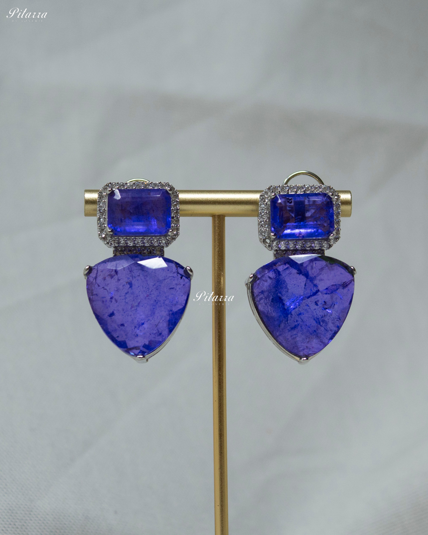 Periwinkle doublet Crystal Studded Dangler Earrings