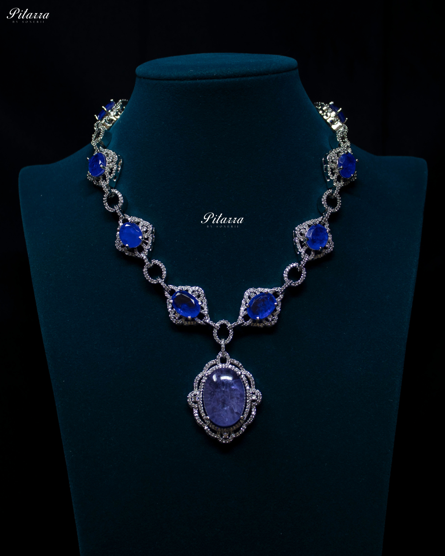 Periwinkle Stone Silver Finish Tone Crystal Necklace Set