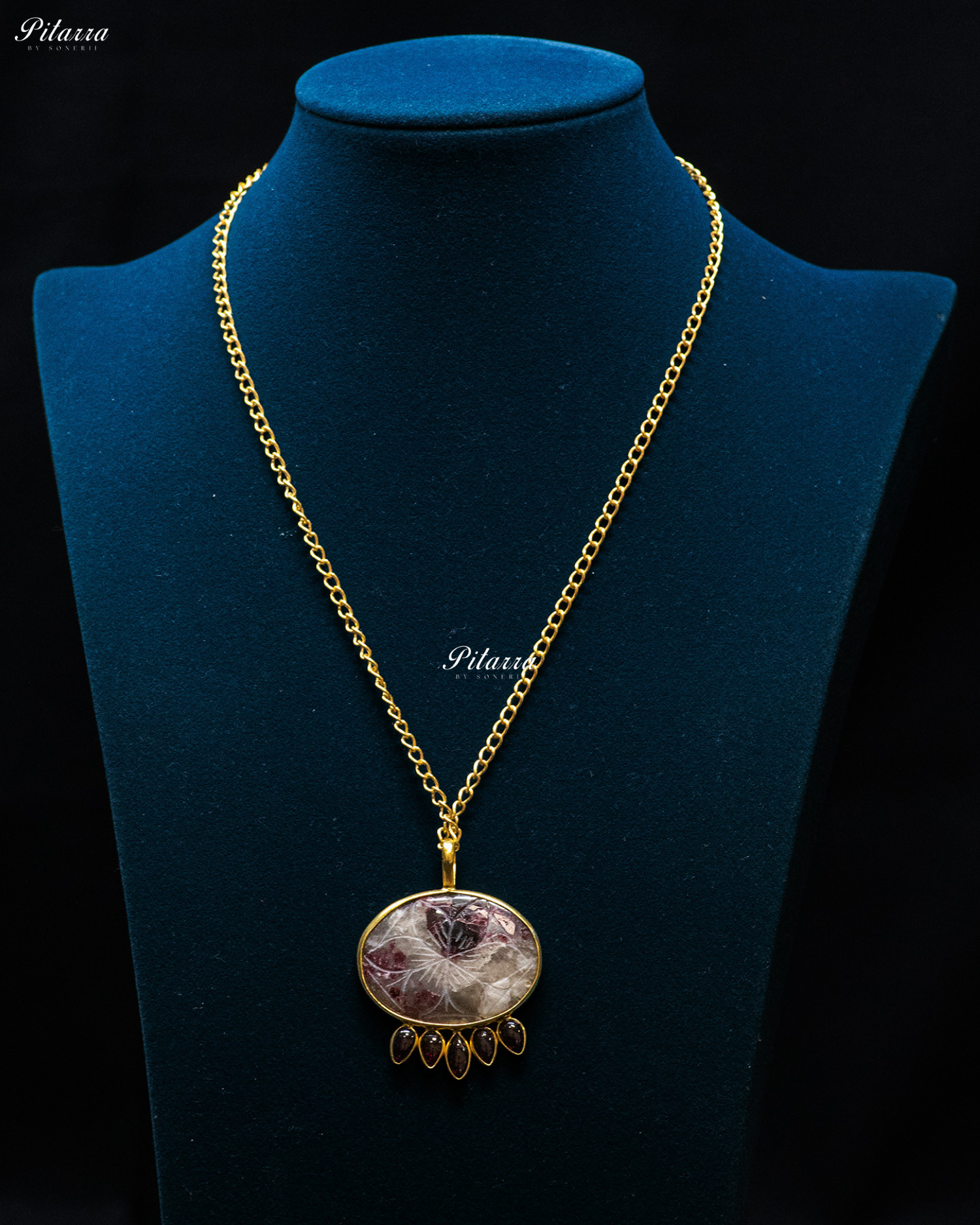 Flower Carved Purple Raw Stone Ruby Red Drop Pendant