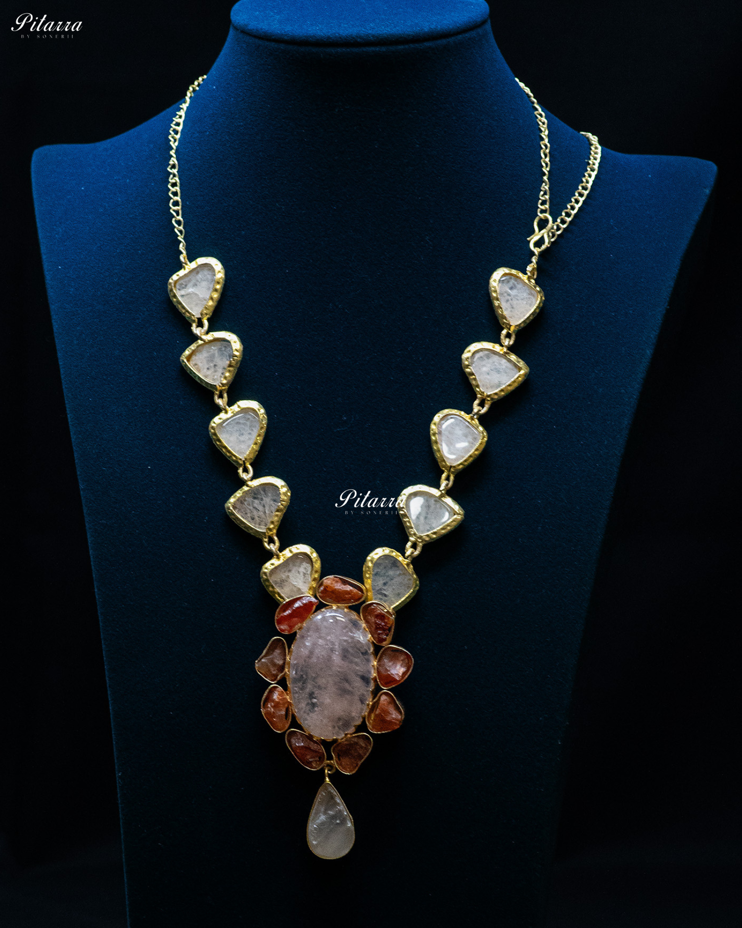 White and Red Raw Stone Statement Necklace
