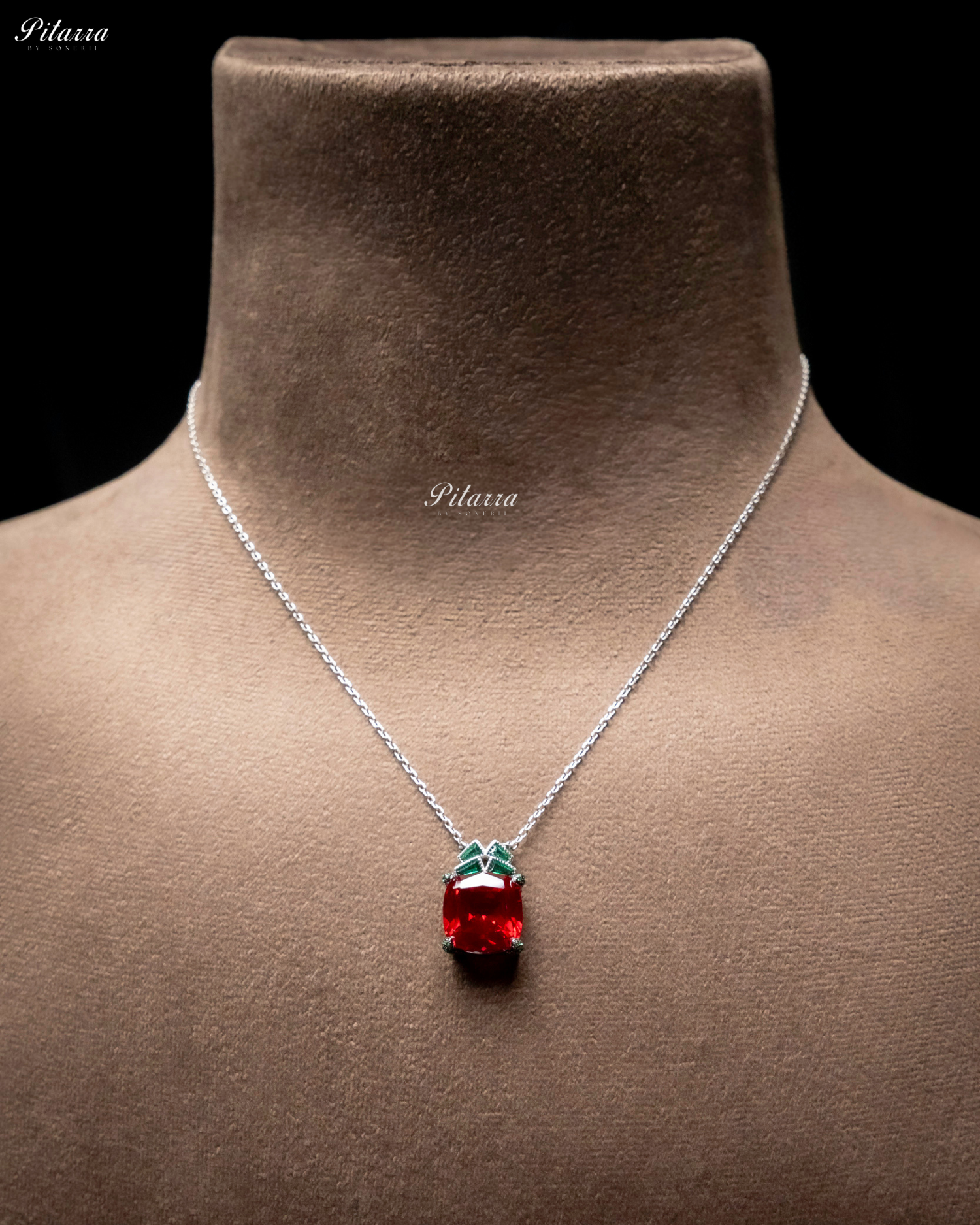 Ruby Red 92.5 Silver Plated Chain Pendent Necklace Set