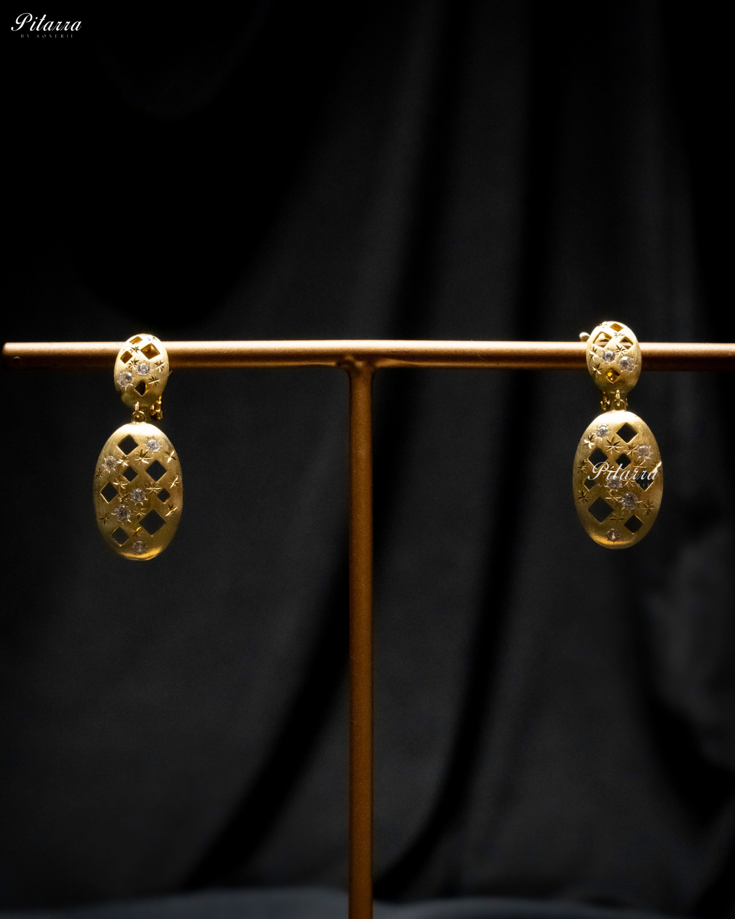 White Stones Embedded Pattern 92.5 Silver Drop Earrings