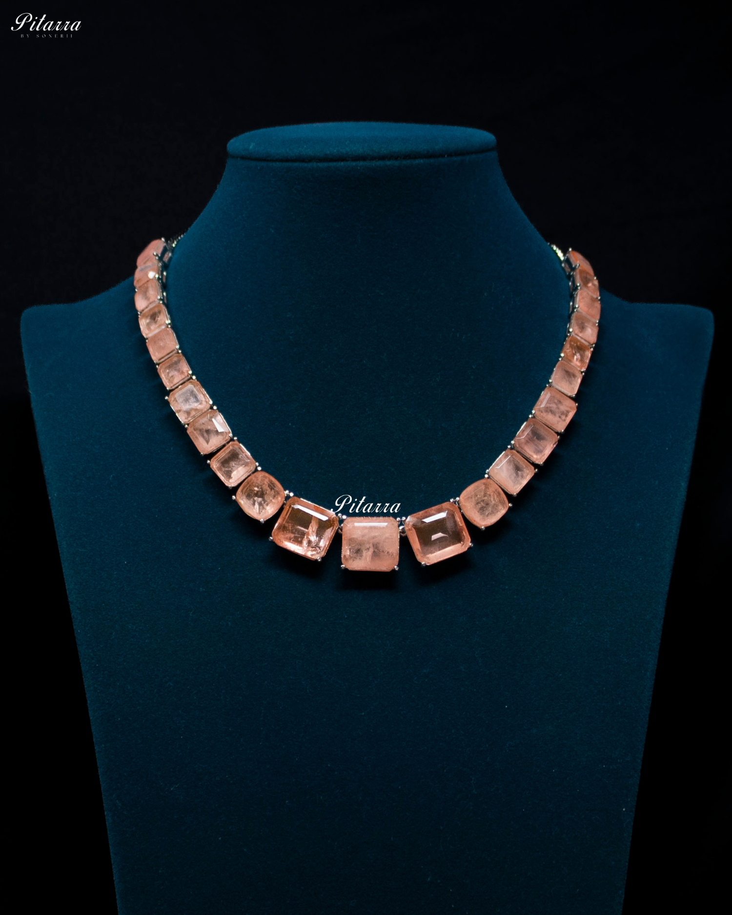 Peach Square Cubic Zirconia Necklace Set