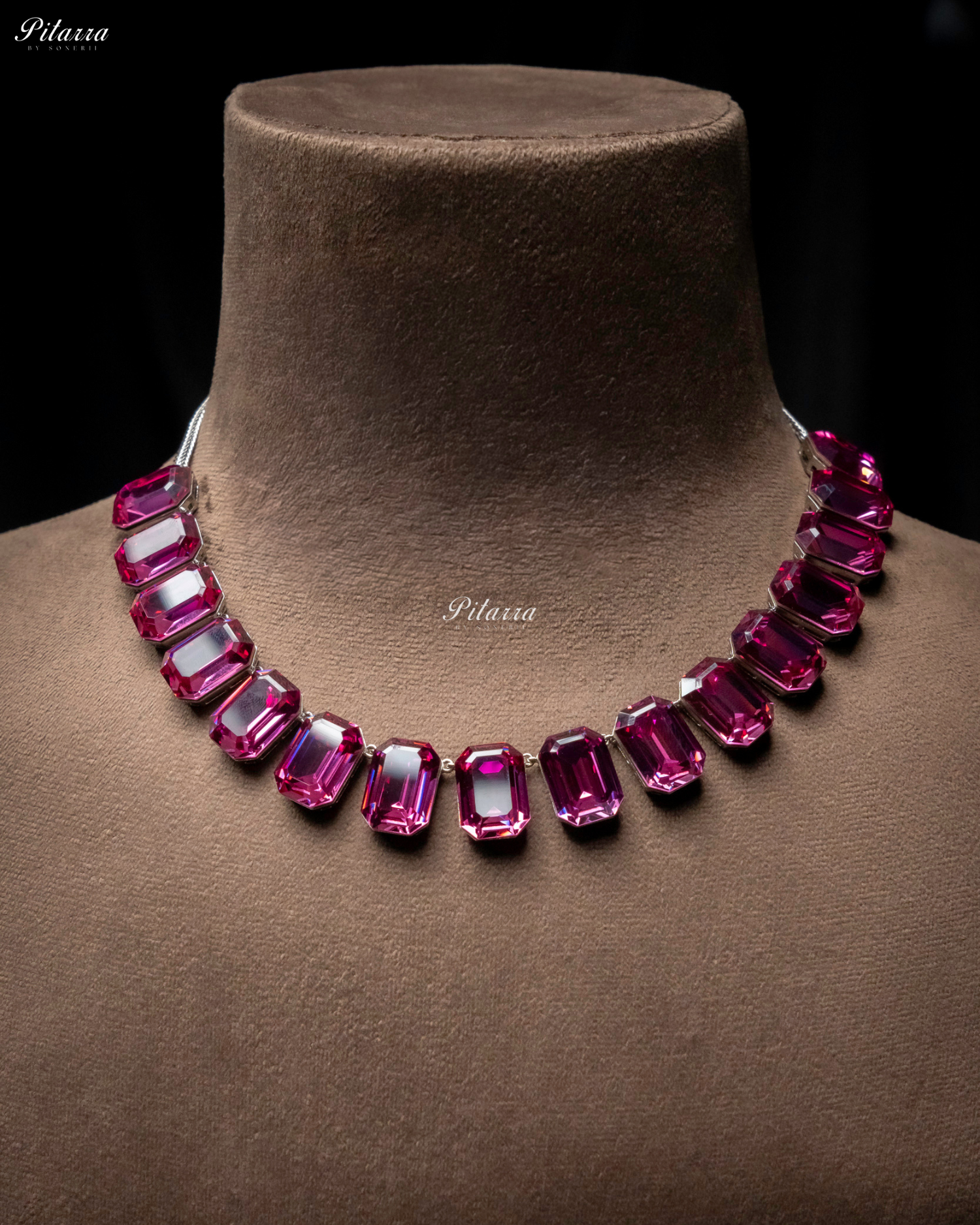 Octagon Cut Pink Oversized Crystal Statement Necklace Set