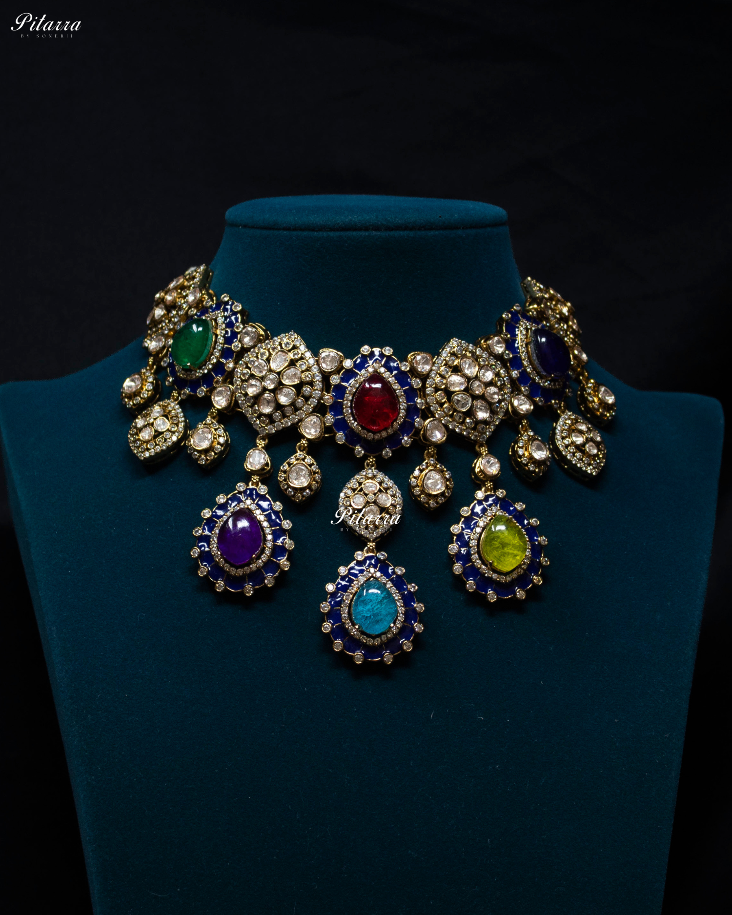 Multi Stone Handcrafted Blue Finish Kundan Choker Set