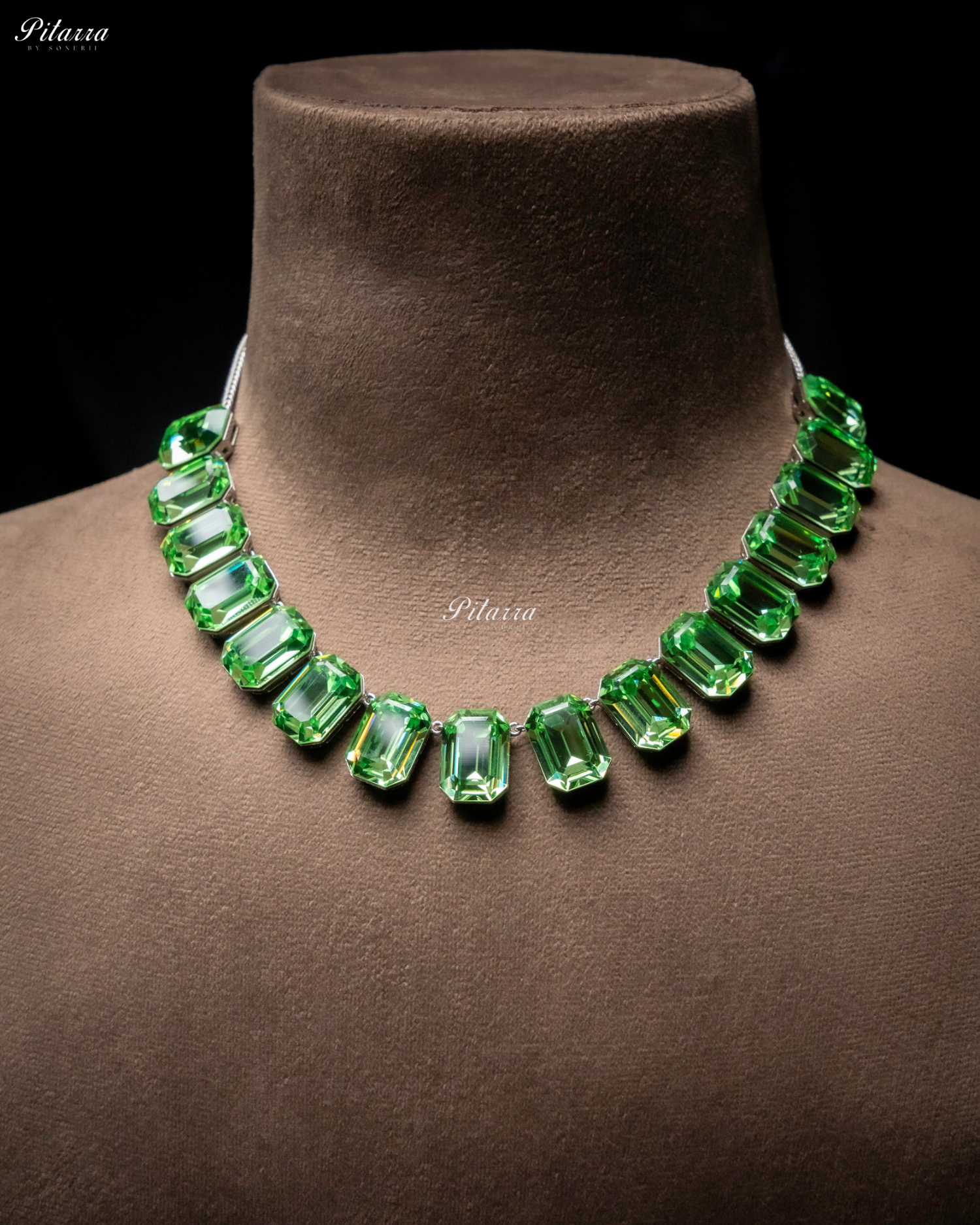 Octagon Cut Green Oversized Crystal Statement Necklace