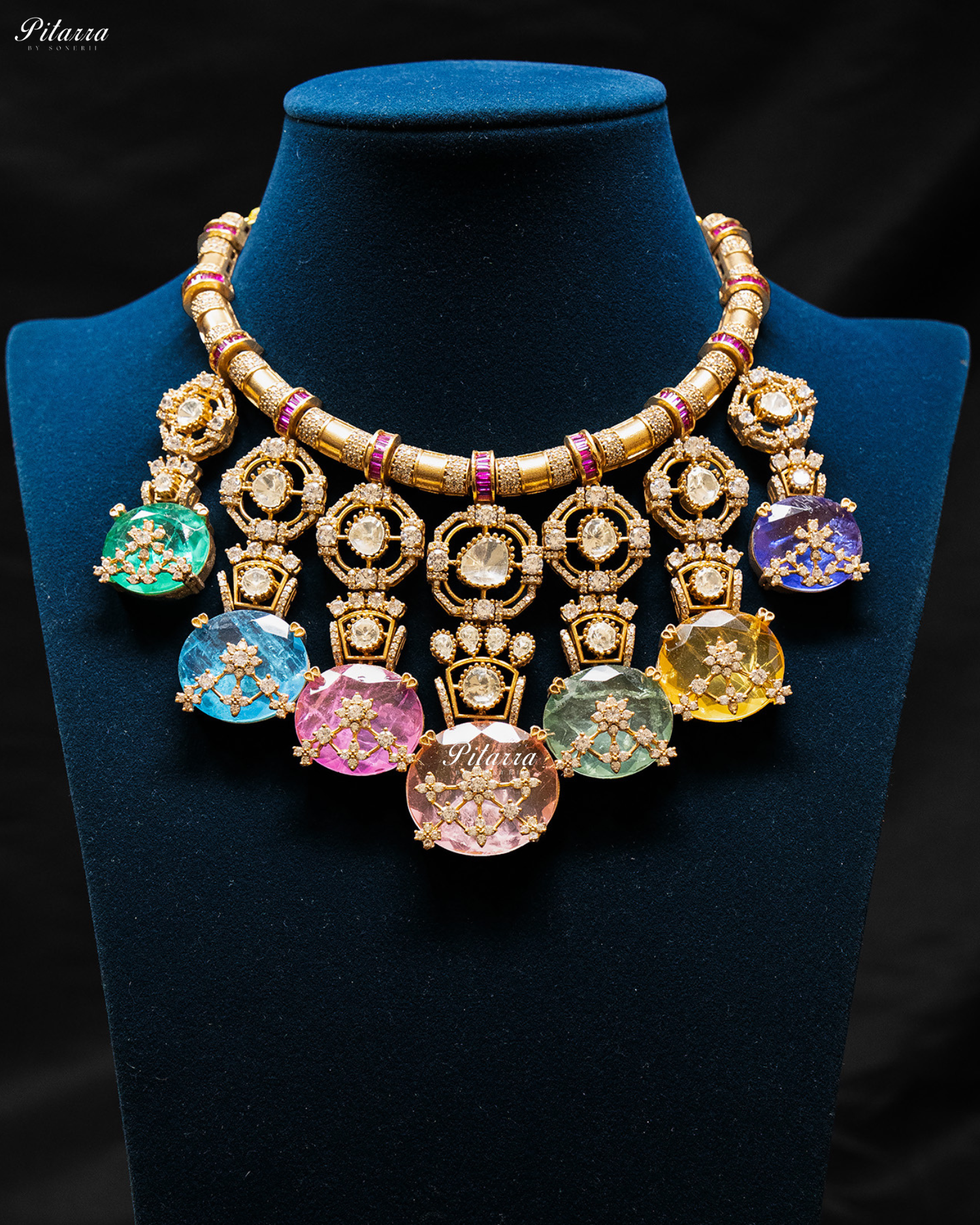Multicolor Big Stone Victorian Polki Kundan Necklace Set