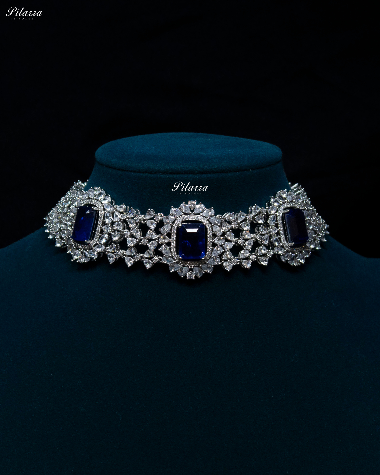 Sapphire Blue Stone Royal Crystal Choker Set