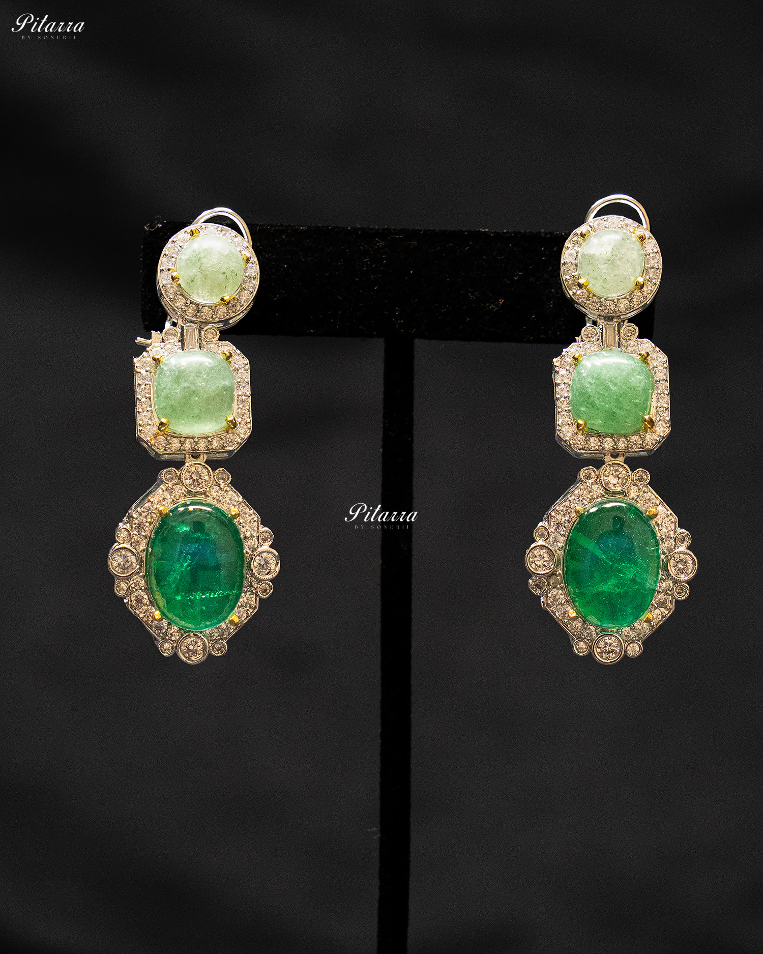 Green Stone Golden Cubic Zirconia Drop Earrings