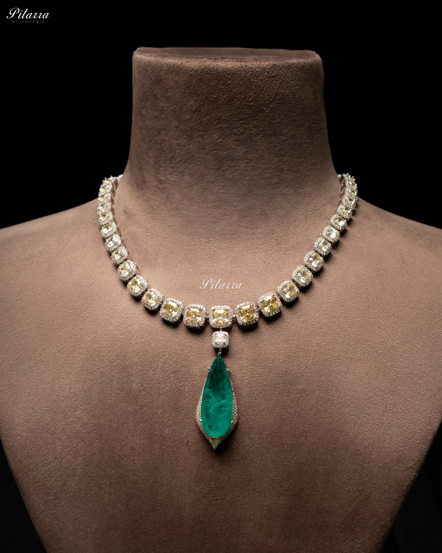 Emerald Crystals Cut  Silver Plated Zircon Necklace Set