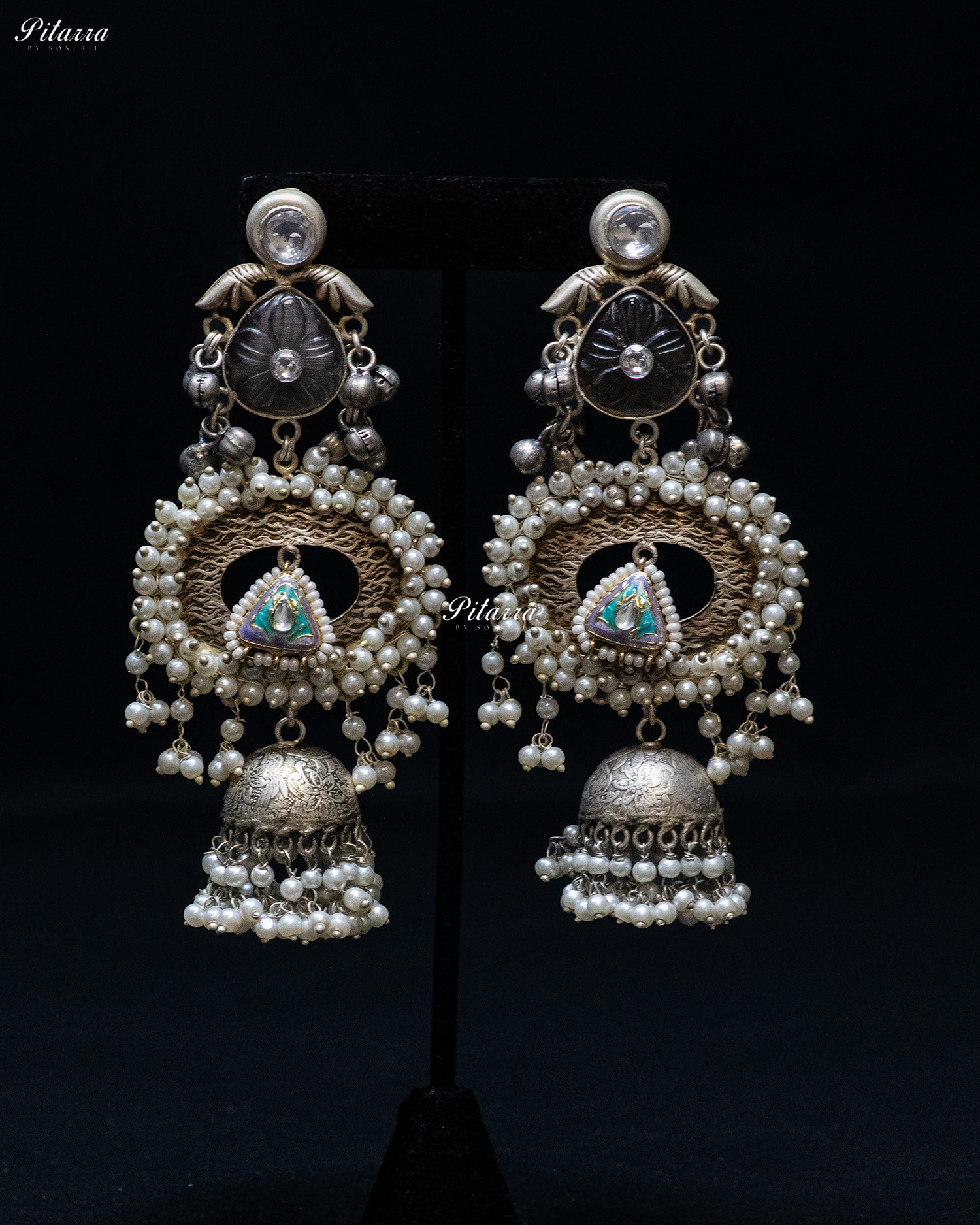 Jhumka Drops Pearl Silver Look Alike Dangle Earrings