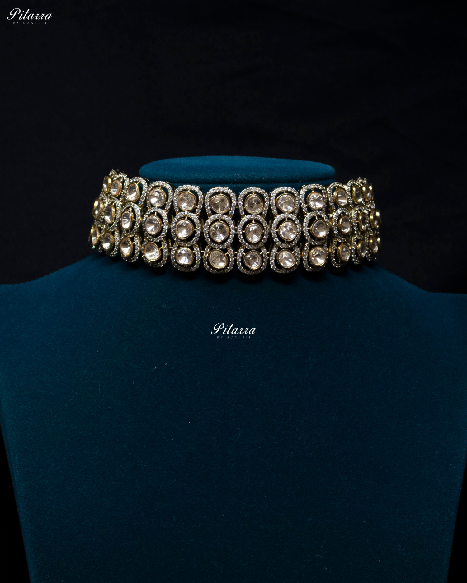 Three Layer White Stone Gold Finish Kundan Choker Set