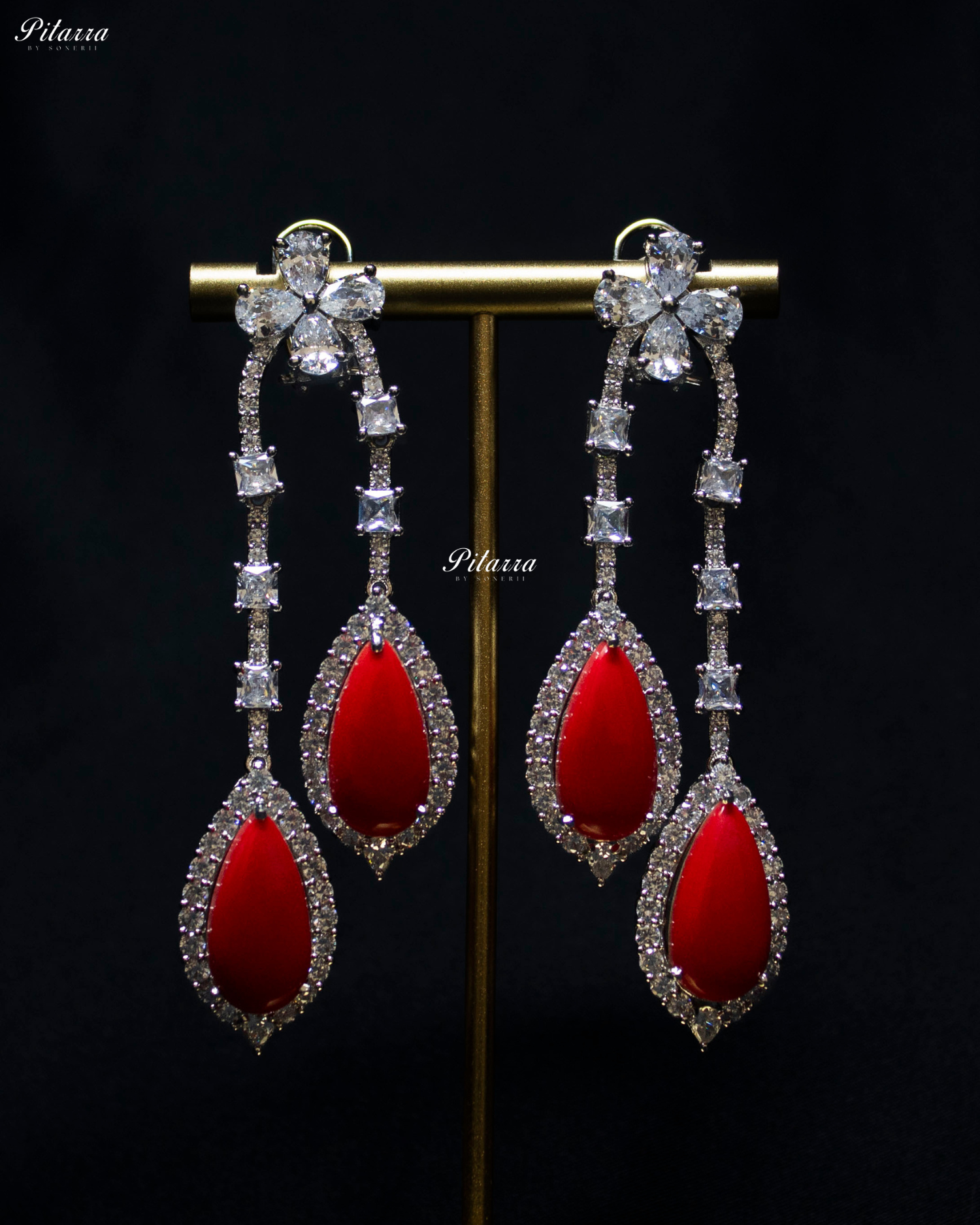 Pitarra Red and Silver Dangler Earrings