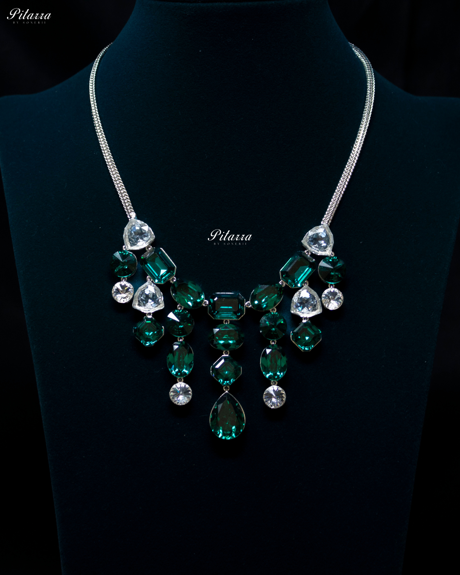 Multi Emerald Stone Crystal Necklace Set