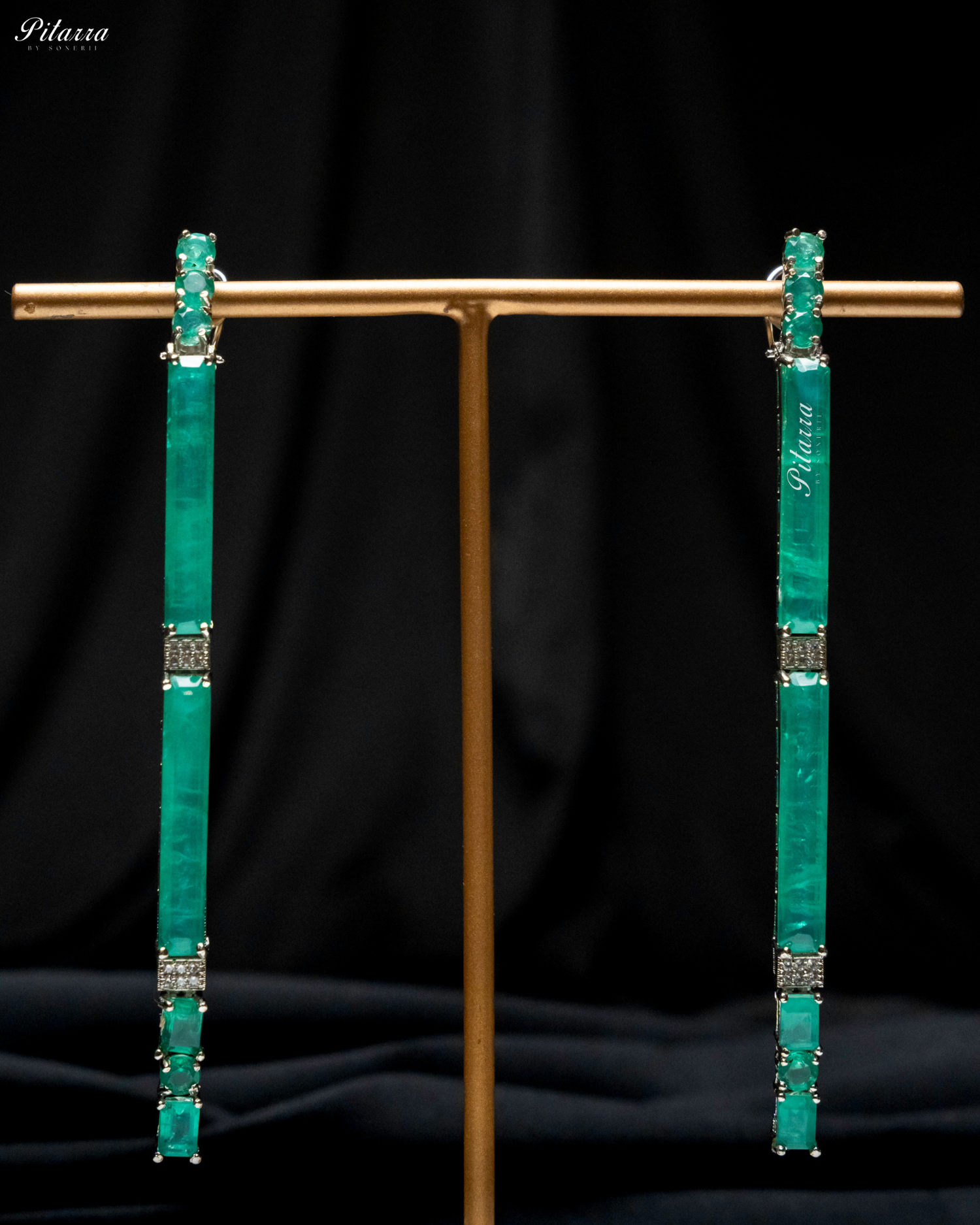 Mint Green color Stone Linear Long Doublet Drop Earrings
