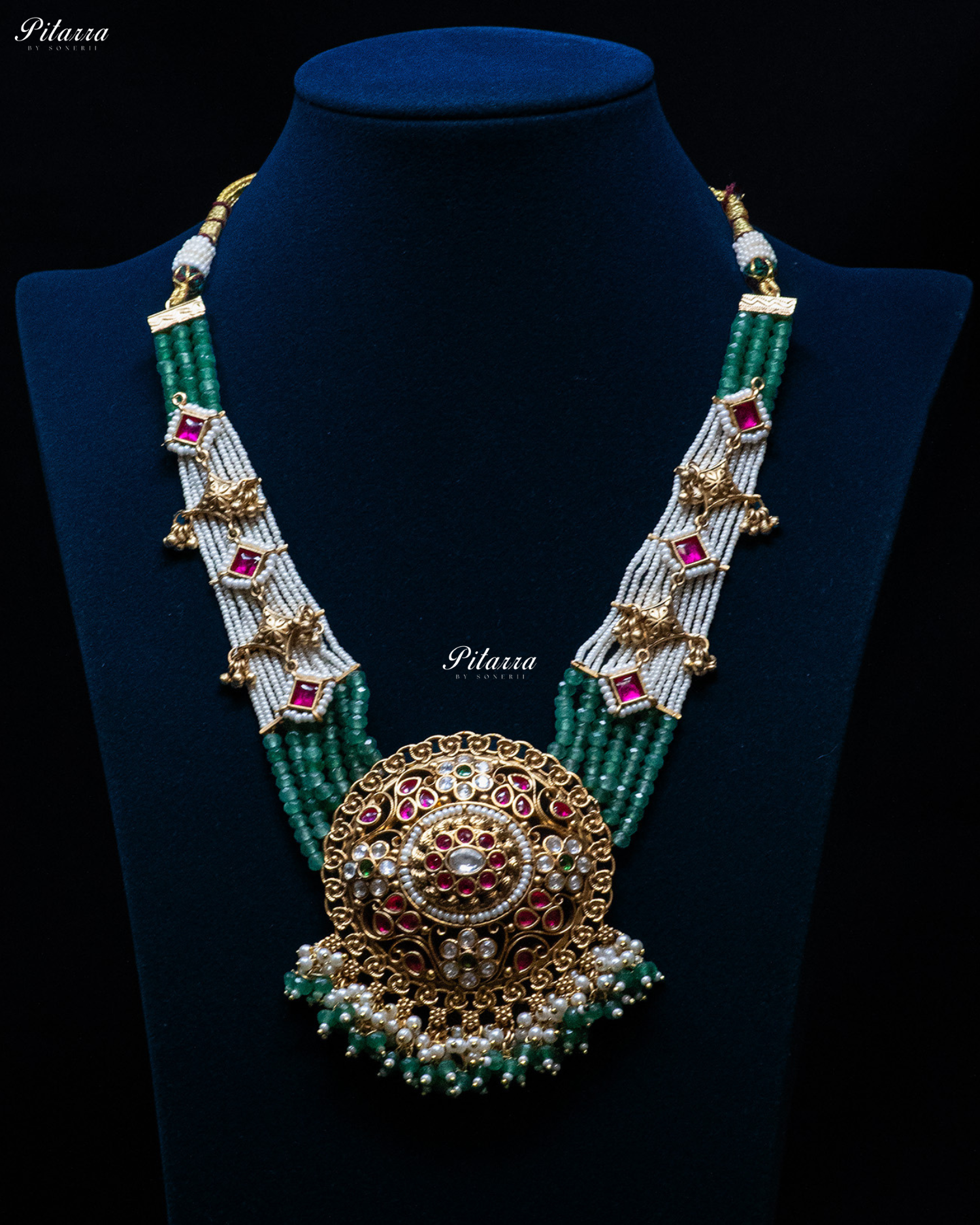 Multi Colored Beads Golden Long Pendant Set