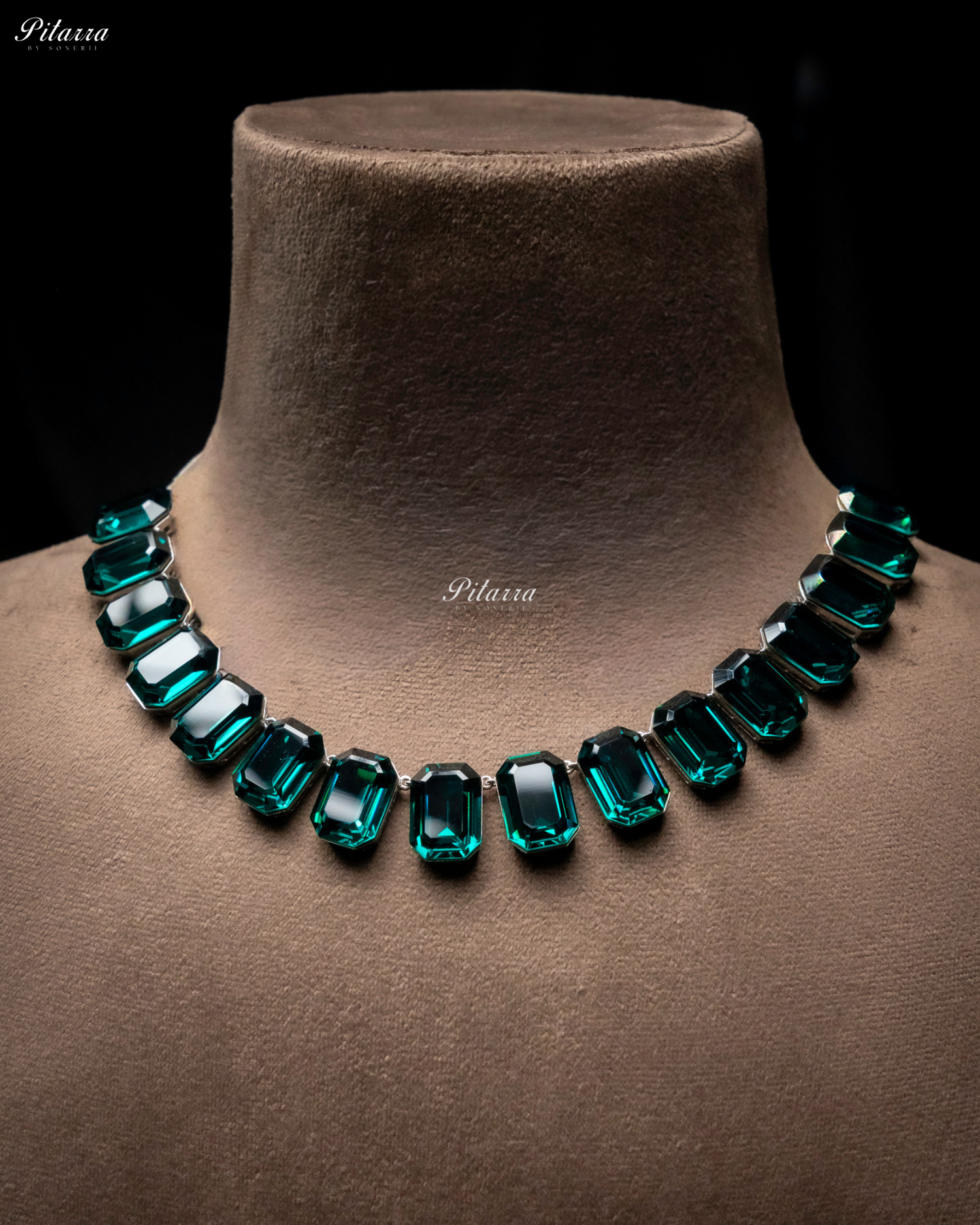 Octagon Cut Emerald Oversized Crystal Statement Necklace Set