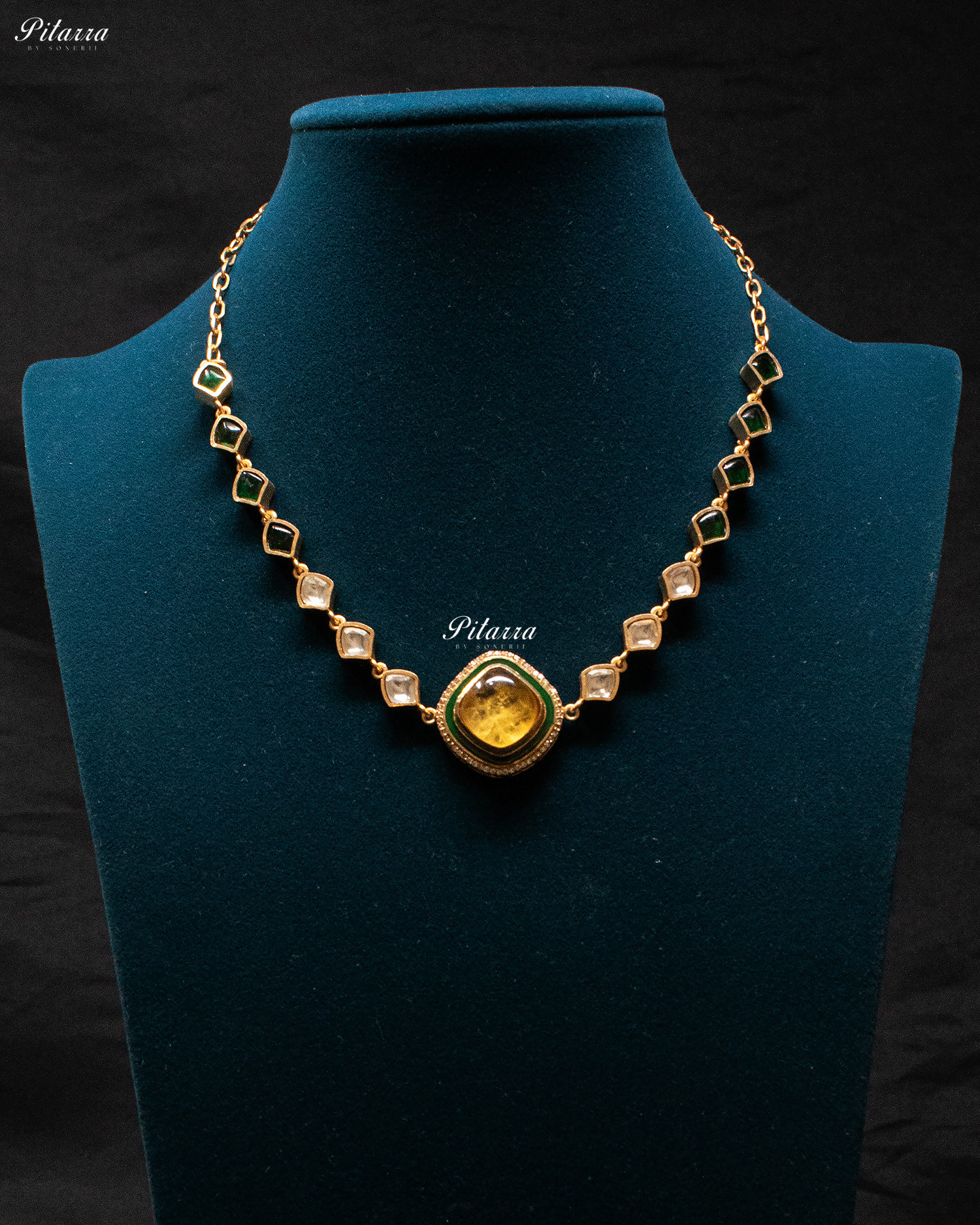 Gold Plated Yellow Stone Detailing Kundan Necklace Set