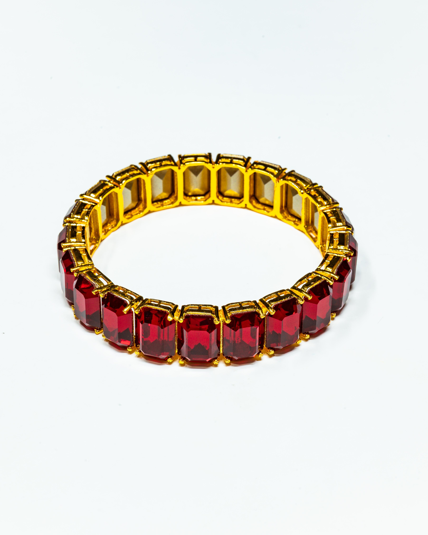 Ruby Red Square Stone Crystal Bracelet