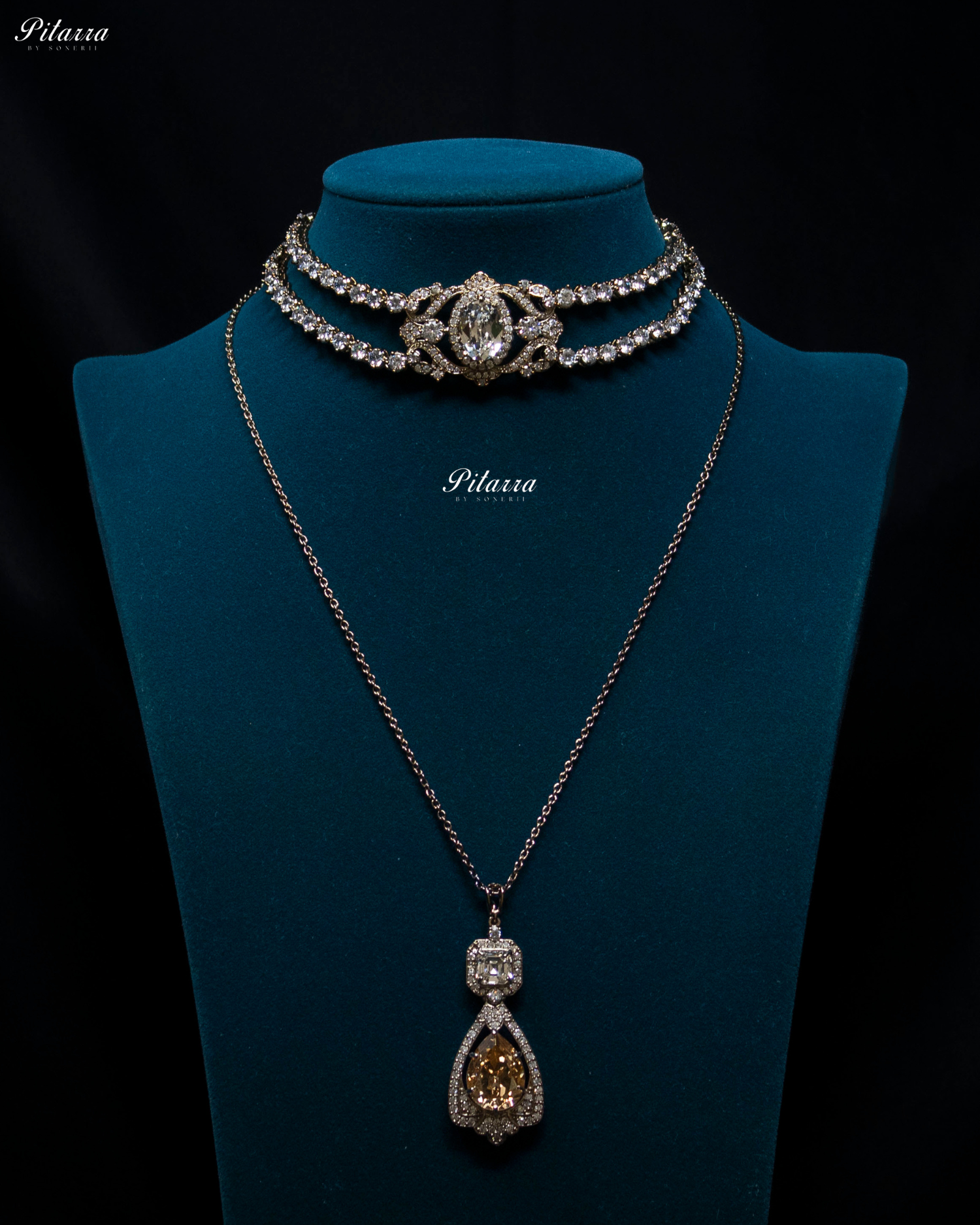 Golden Stone Layered Zircon Necklace Set