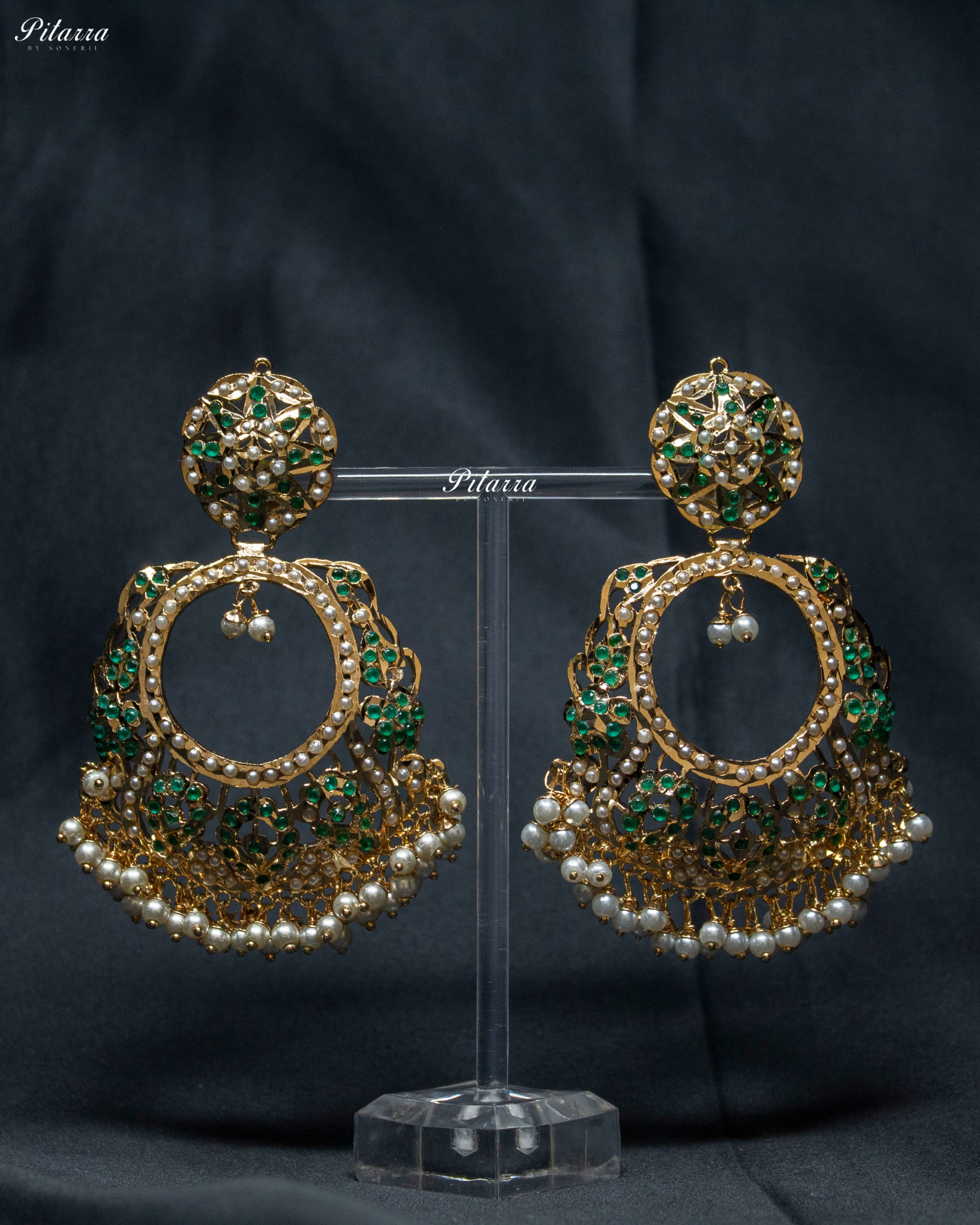 Emerald Stone Circular Punjabi Chandbali Earrings