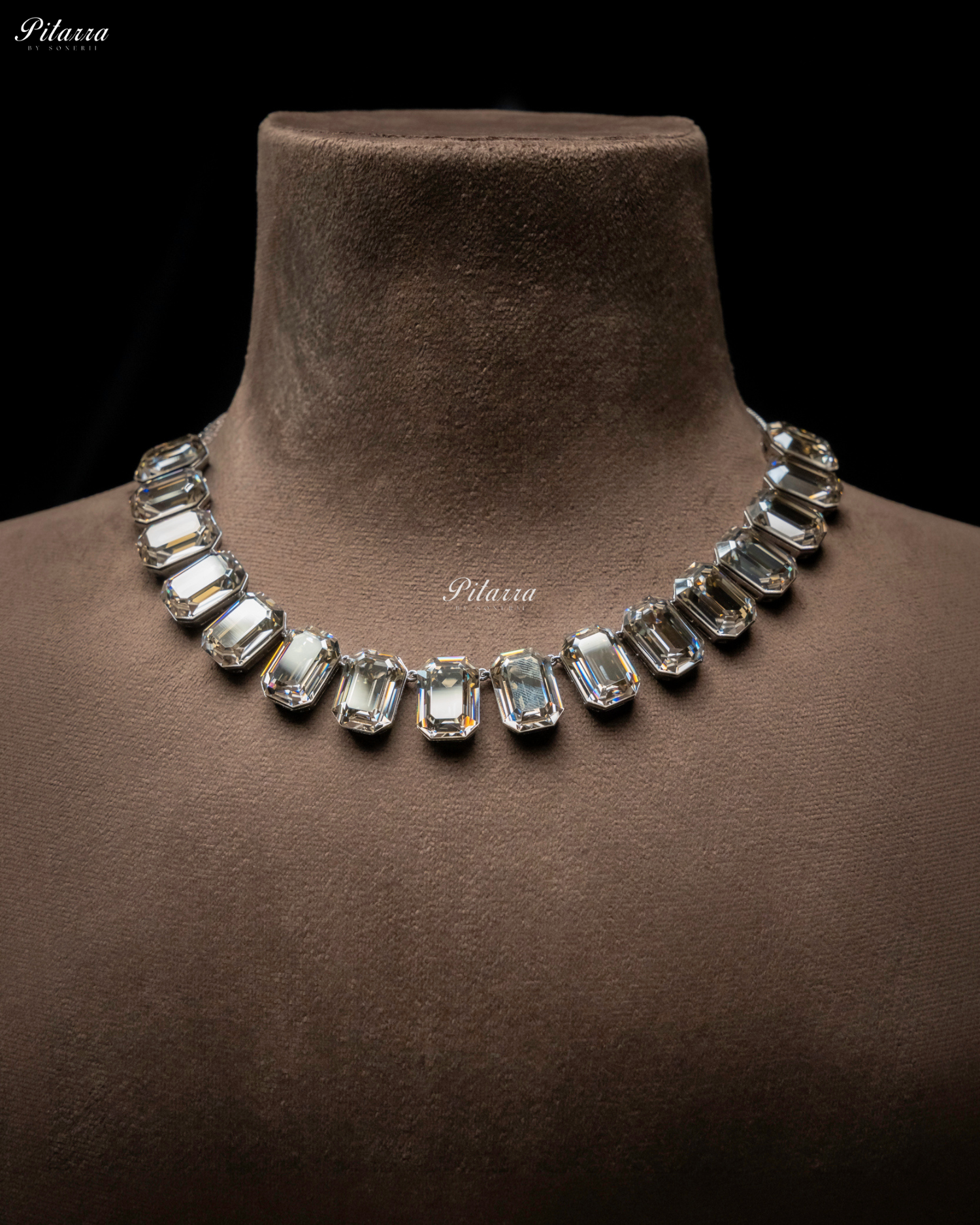 Octagon Cut White Oversized Crystal Statement Necklace Set