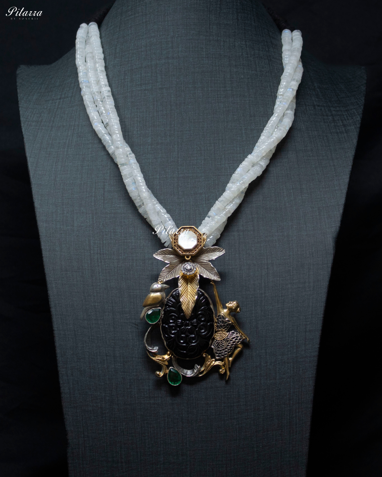 Floral Motifs White Beaded 92.5 Silver Necklace Set