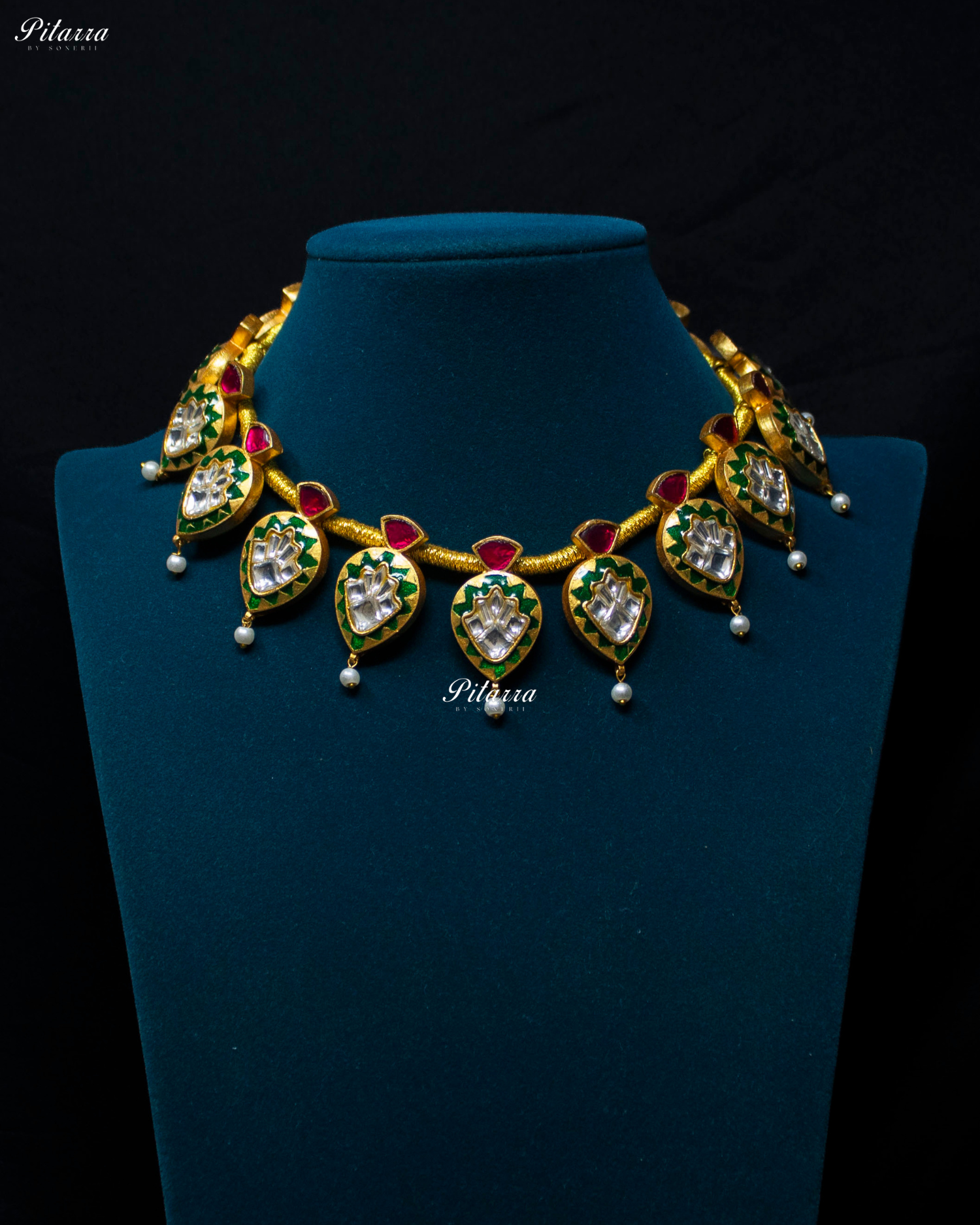 Green Drop Exclusive Meena Kundan Necklace Set